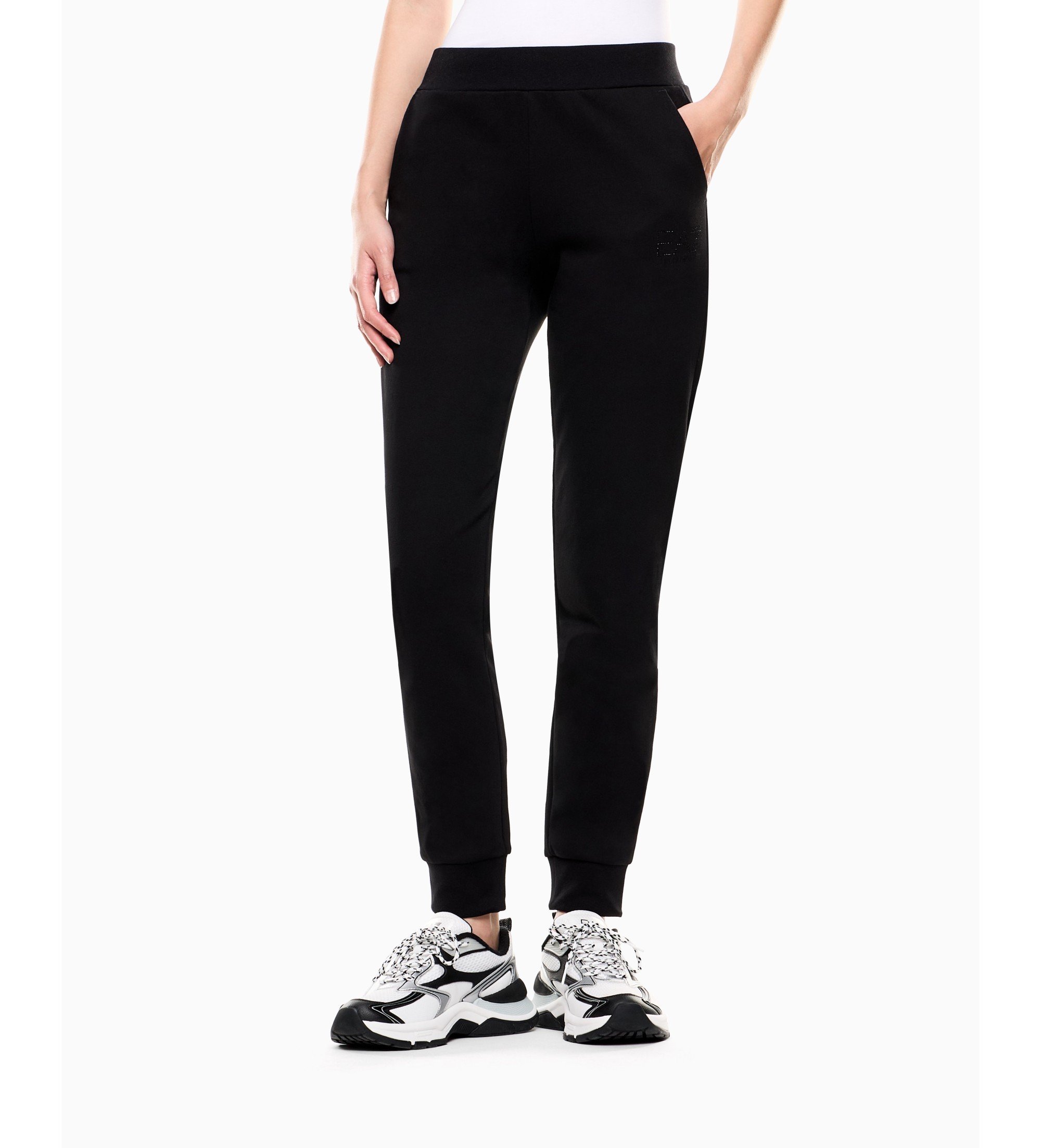 EA7 für Damen. 7W000538_AF15831 Elastische Logo Series Hose mit Bündchen schwarz (S), Lässig, Sportlich, Baumwolle