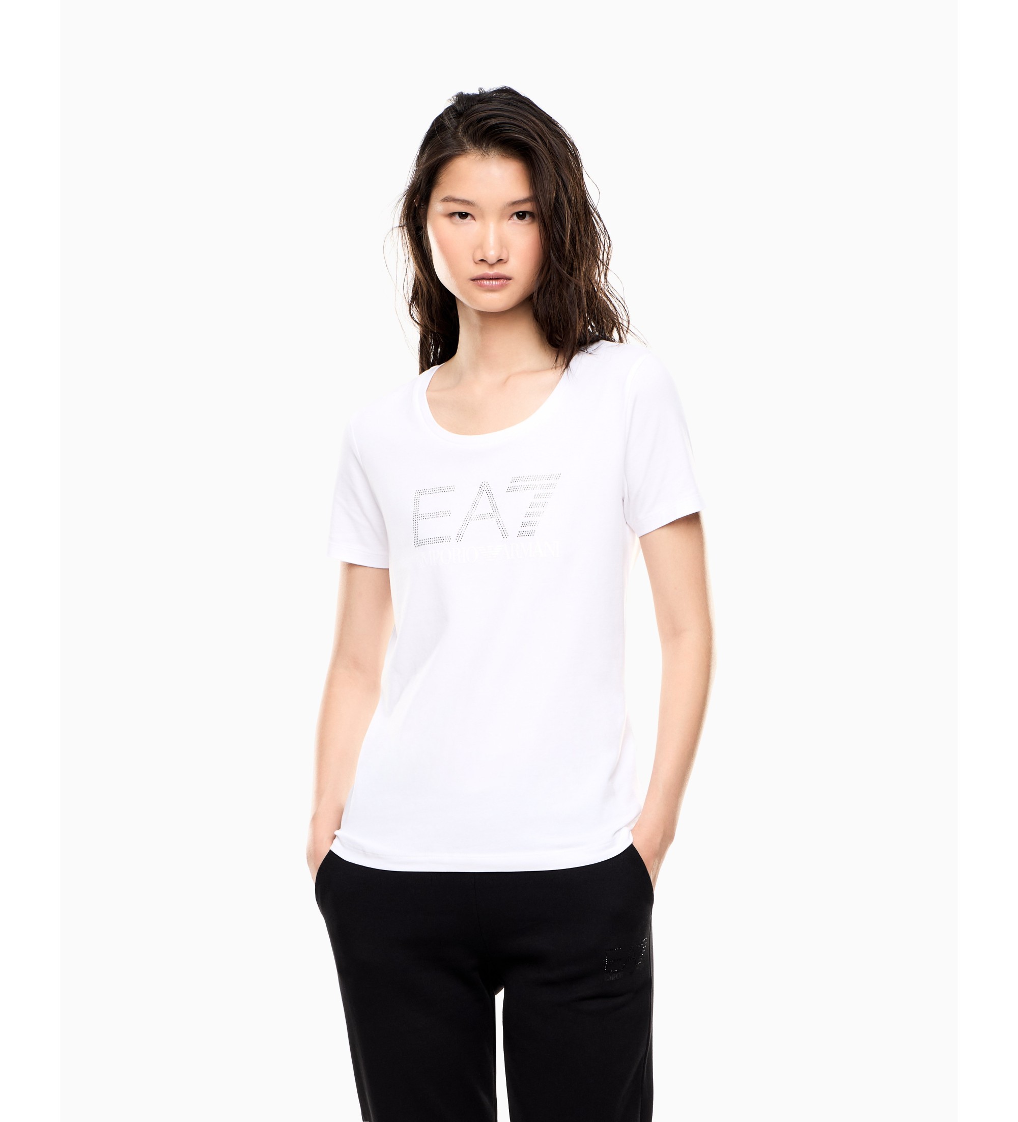 EA7 für Damen. 7W000536_AF10373 T-Shirt Train Logo Series weiß (S), Lässig, Sportlich, Baumwolle, Kurzarm