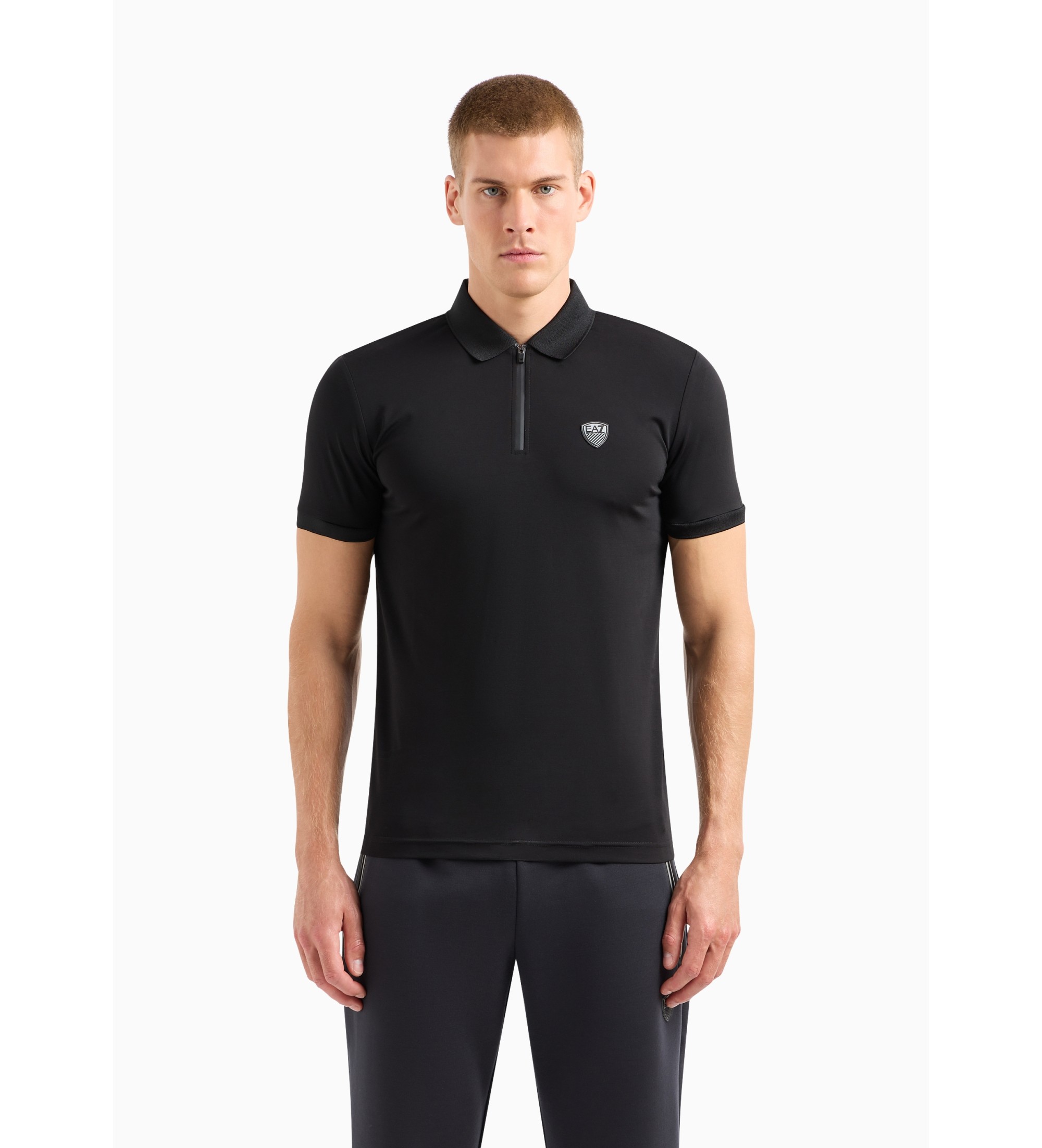 EA7 für Herren. 8NPF13_PJRGZ Premium-Poloshirt schwarz (L), Lässig, Polyamid, Kurzarm