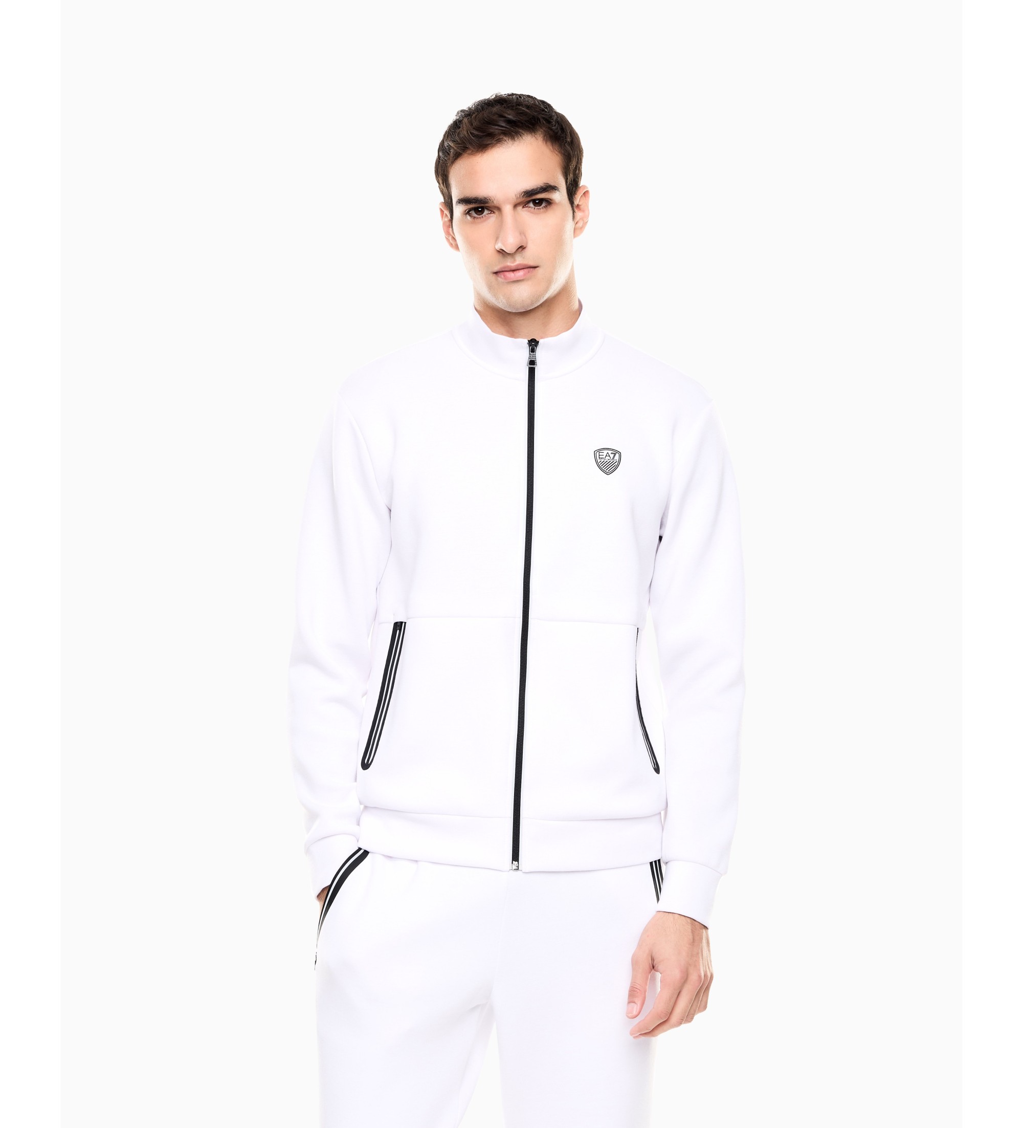 EA7 für Herren. 8NPM19_PJ4EZ Zug Premium Shield Sweatshirt weiß (L), Lässig, Sportlich, Polyester, Langarm