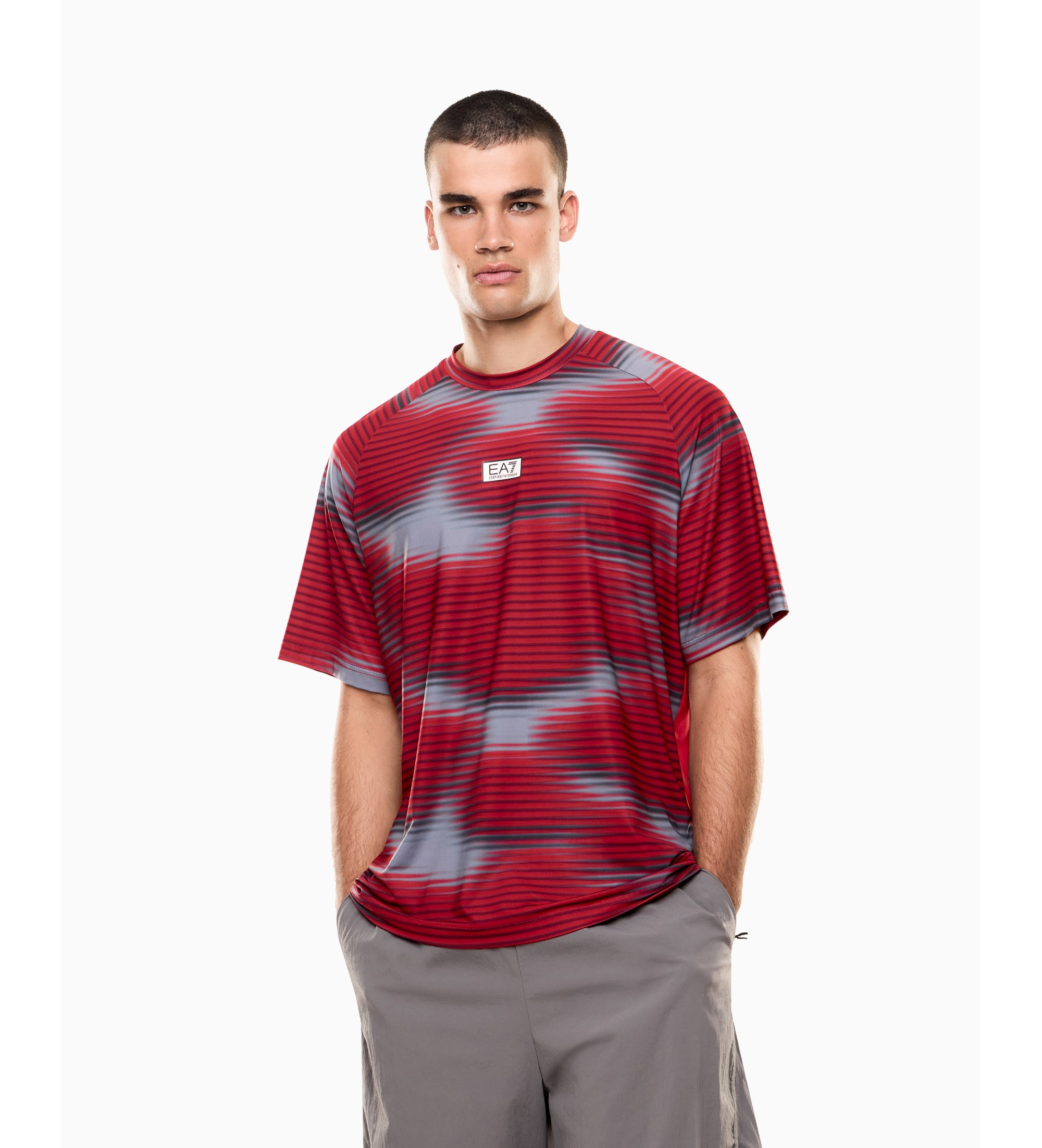 EA7 für Herren. 7M001371_AF17770 Ventus7rot-T-Shirt (S), Lässig, Polyester, Kurzarm
