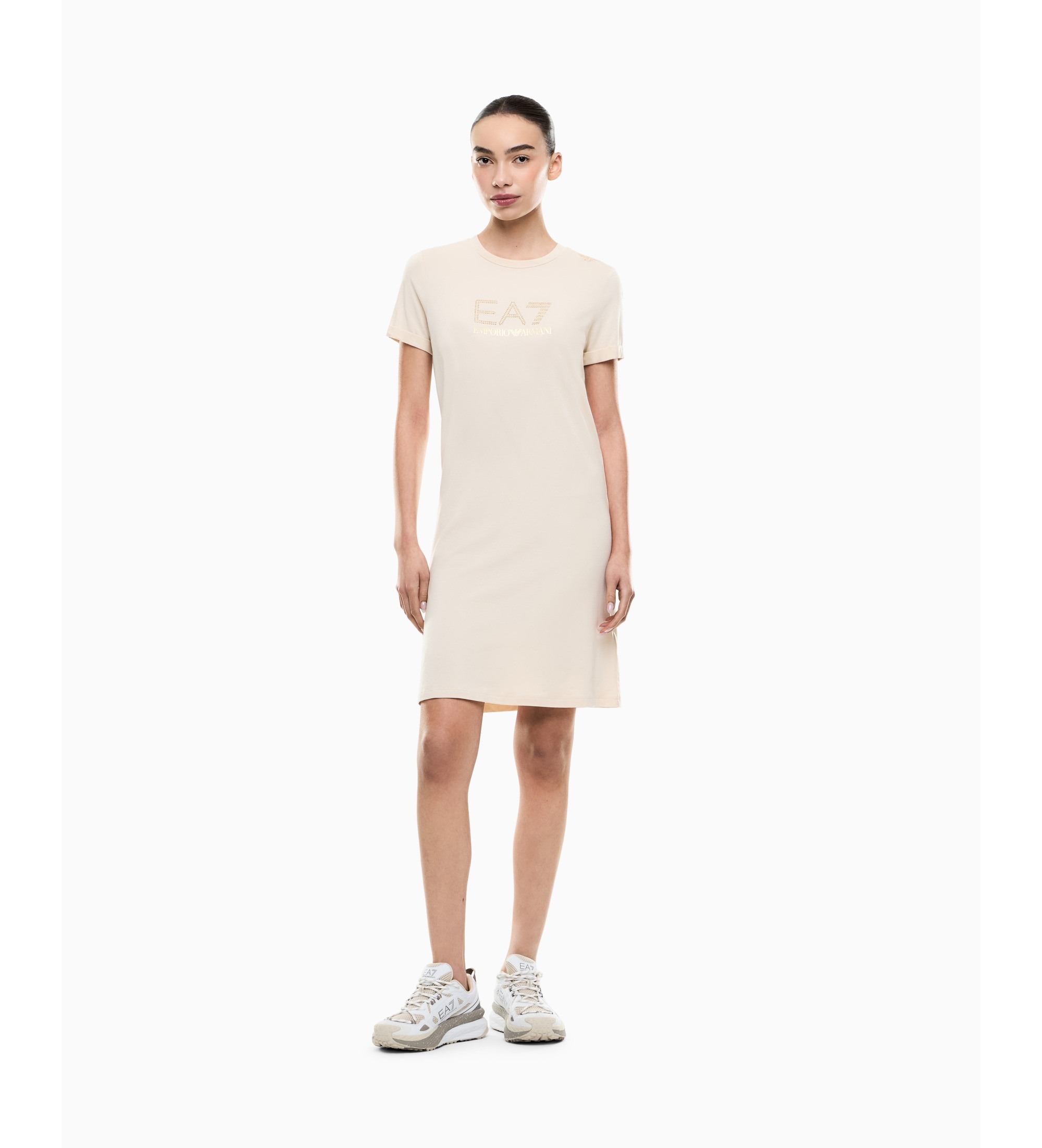 EA7 für Damen. 7W000478_AF12500 Kleid Evolution beige (M), Lässig, Baumwolle, Kurzarm