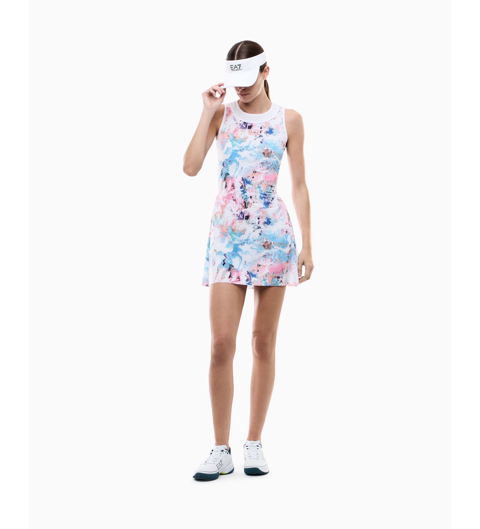EA7 für Damen. 7W000894_AF21681 Tennis Pro Kleid weiß (M), Sportlich, Polyester, Ärmellos / Hosenträger