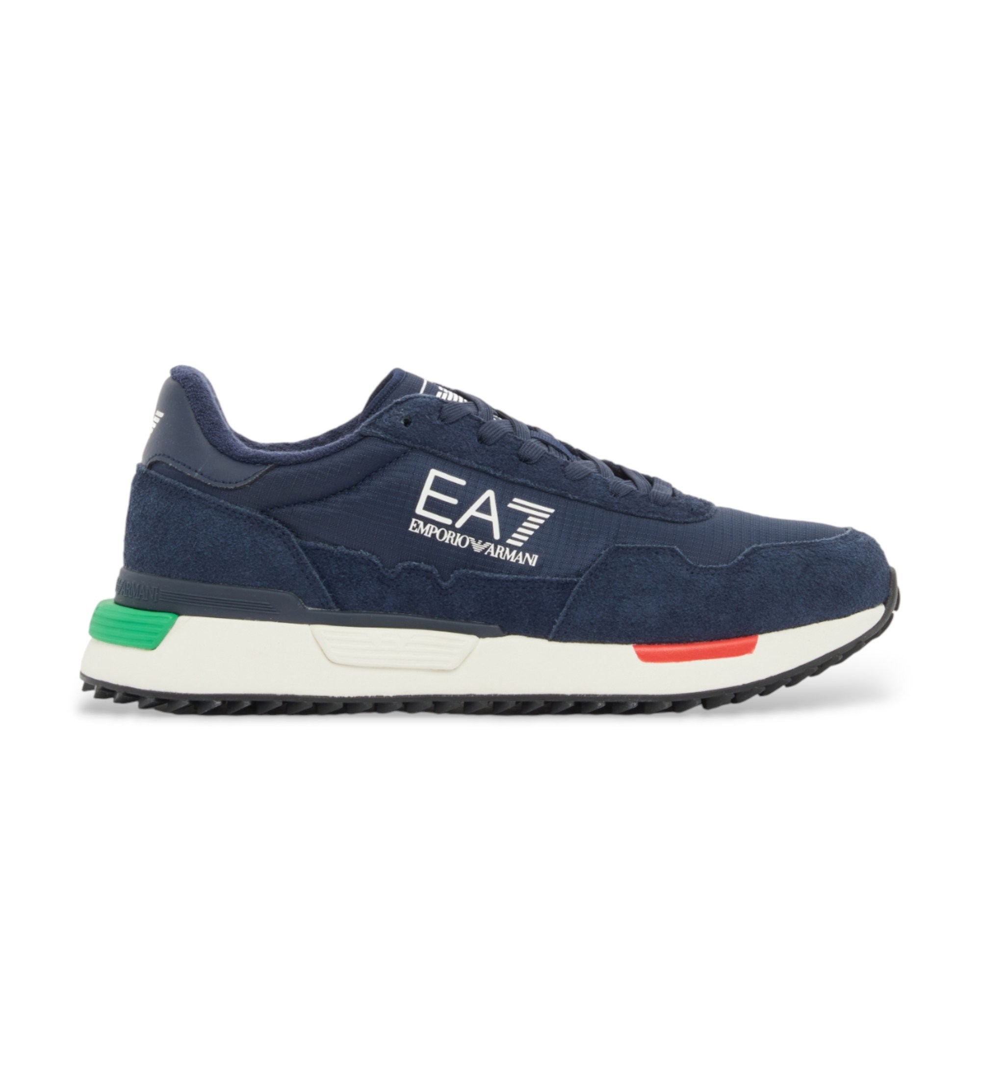EA7 Unisex. 7X000380_AF19175 Vintage Navy Leder Turnschuhe (44 2/3), Stoff, Wohnung, 1 bis 3 cm, Schnürsenkel, Lässig, Marine