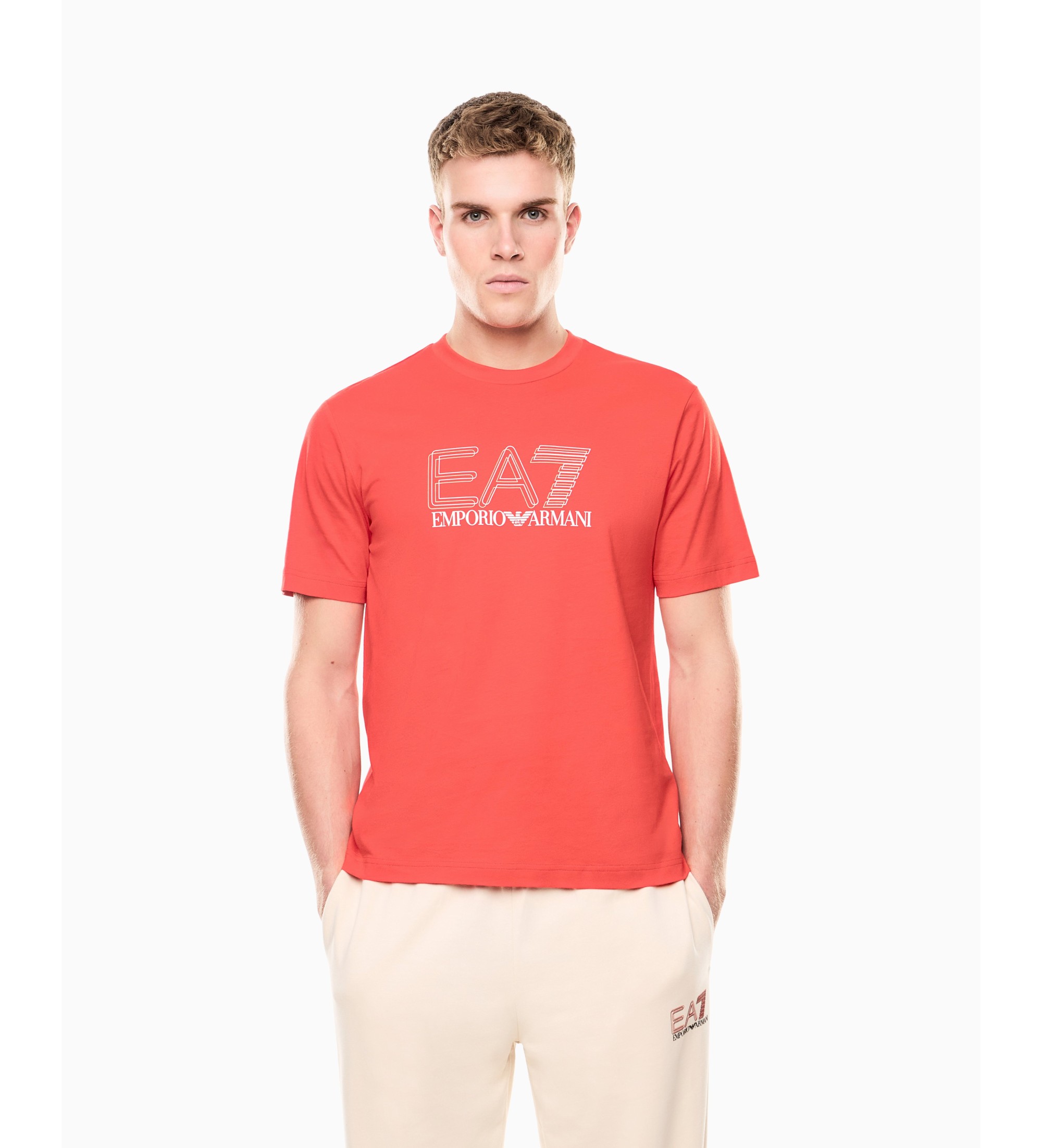 EA7 für Herren. 7M001307_AF10375 Sichtbarkeit T-shirt rot (XL), Lässig, Baumwolle, Kurzarm