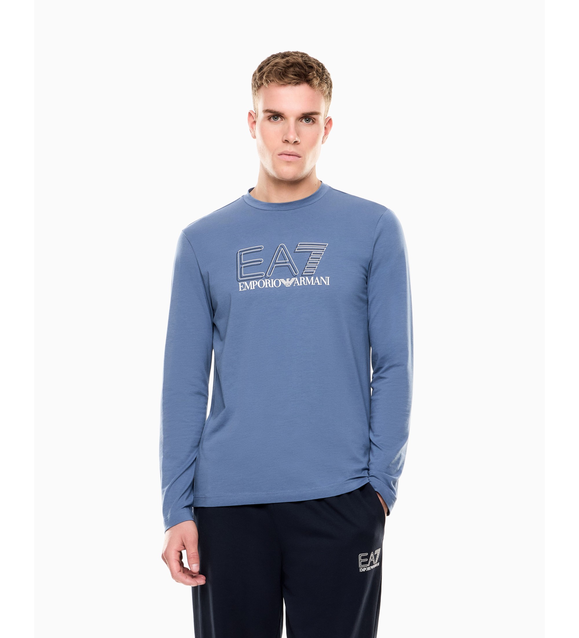 EA7 für Herren. 7M001310_AF10373 Sichtbarkeit T-shirt blau (XL), Sportlich, Baumwolle, Langarm