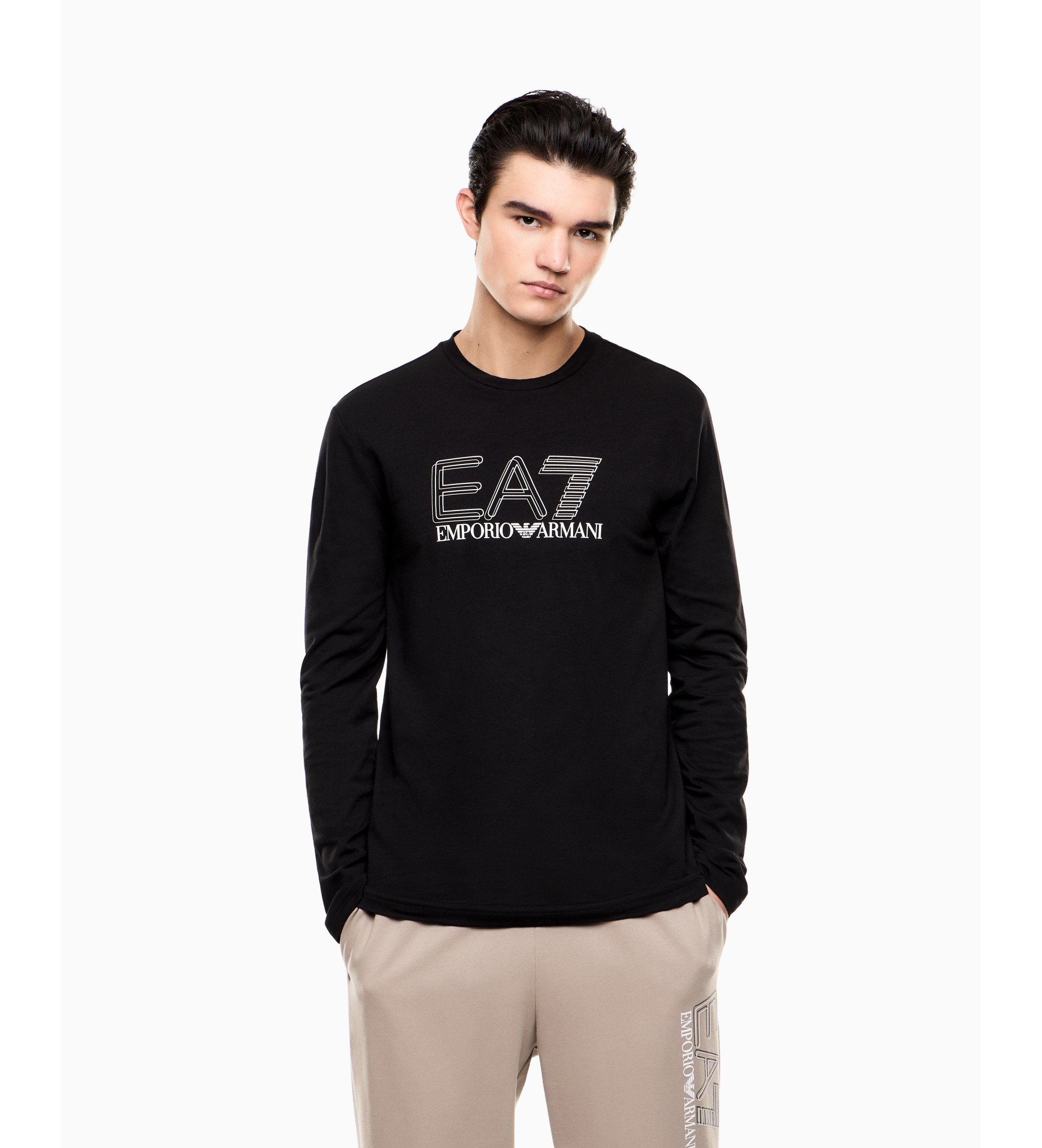 EA7 für Herren. 7M001310_AF10373 Langarm-Shirt Visibility schwarz (L), Lässig, Baumwolle