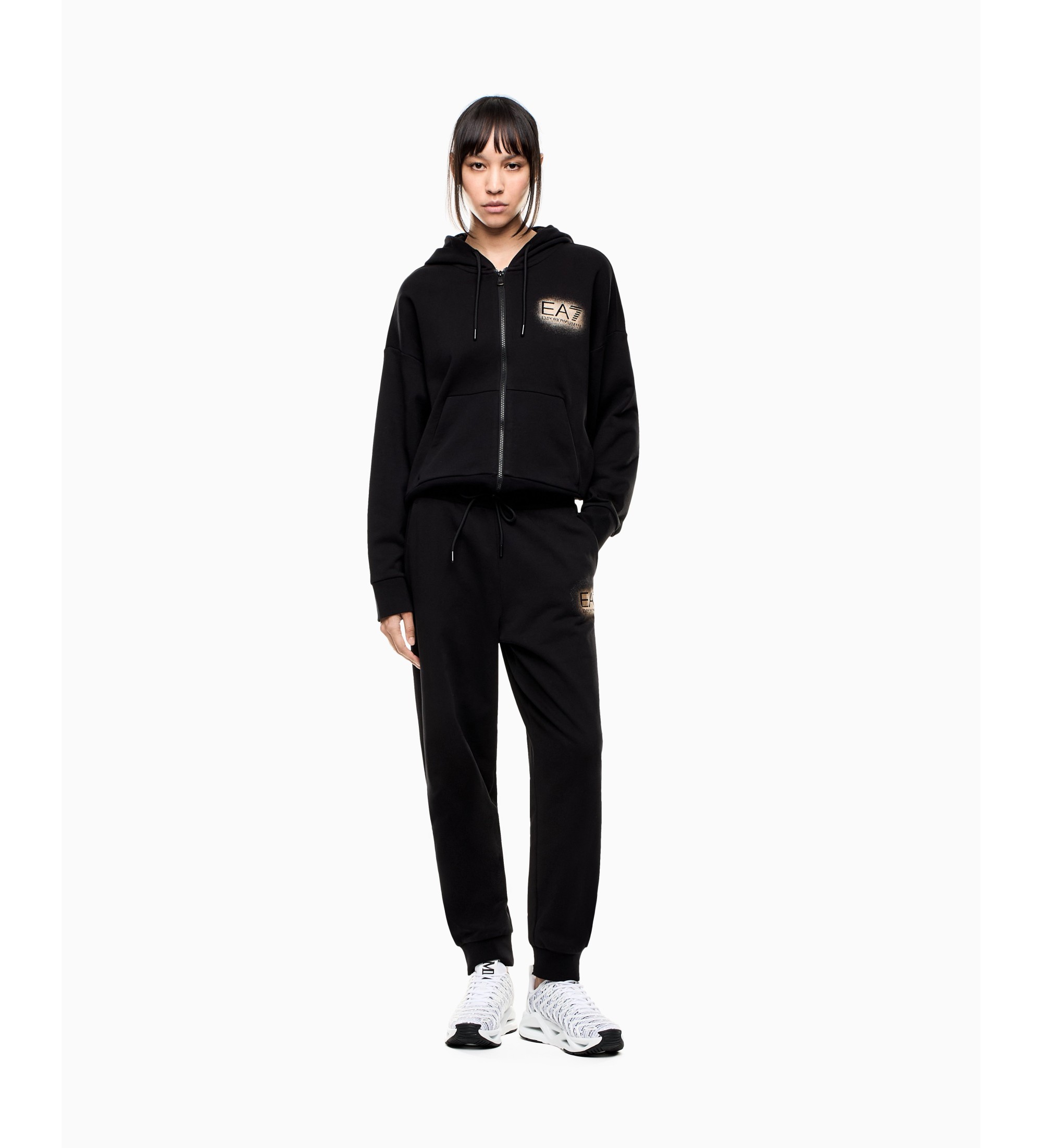 EA7 für Damen. 7W000942_AF12473 Trainingsanzug Visibility schwarz (S), Lässig, Sportlich, Multisport, Polyester, Langarm