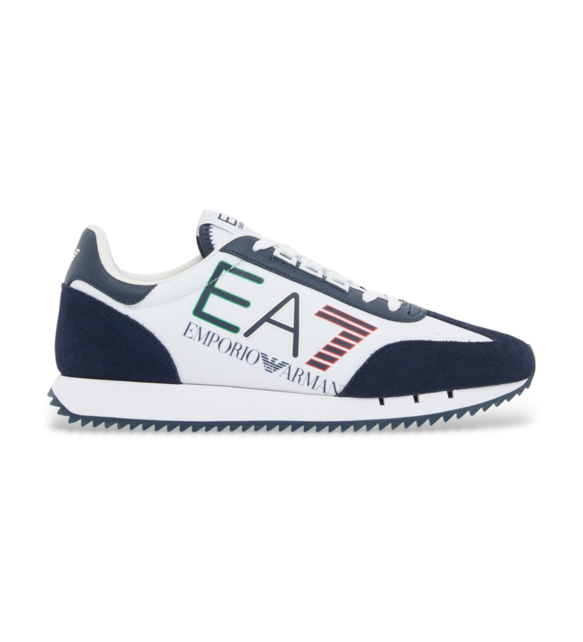 EA7 für Damen. 7X000541_AF18609 Vintage Turnschuhe Weiß, blau (41 1/3), Wohnung, Schnürsenkel, Lässig