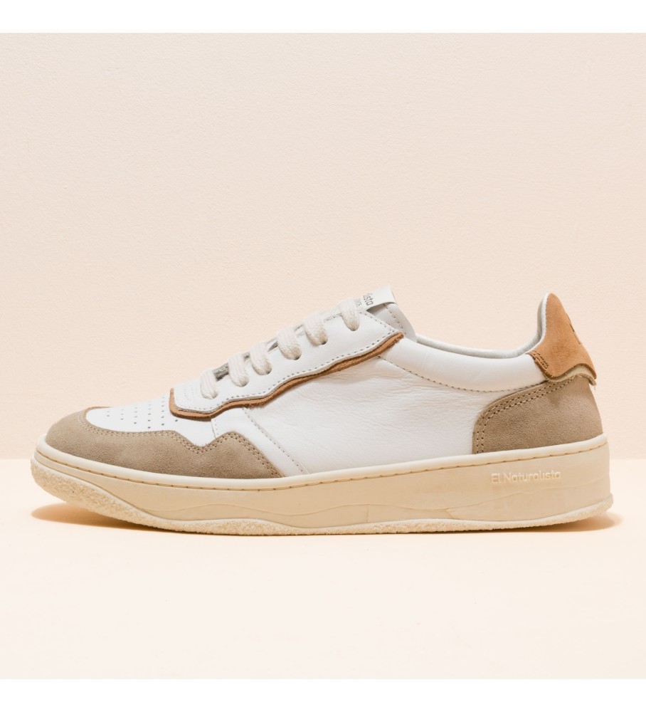 El Naturalista Unisex. 2584012BH005_017 Leder Sneakers N5840 Multi Material weiß, braun (44), Stoff, Wohnung, 1 bis 3 cm, Schnürsenkel, Läss