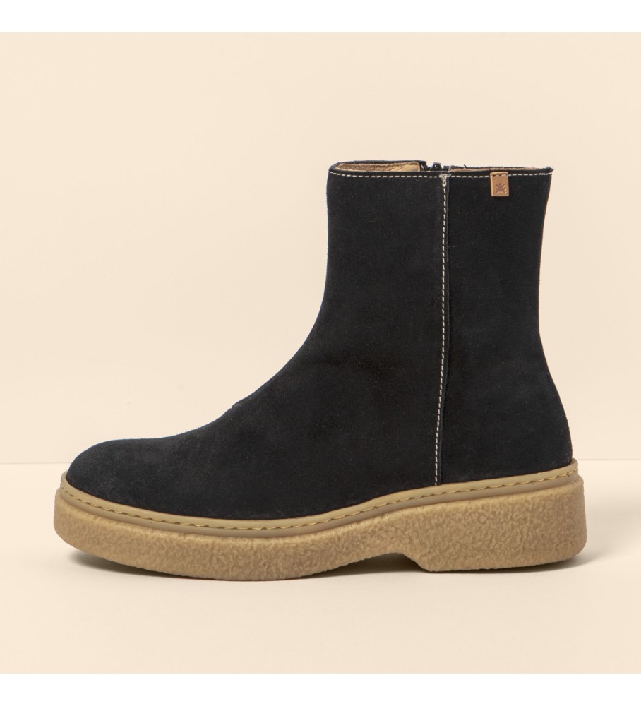 El Naturalista für Damen. 259011101005_001 Lederstiefeletten N5901 Seidenwildleder Schwarz / Arpea (36), Wohnung, 1 bis 3 cm, Reißverschluss