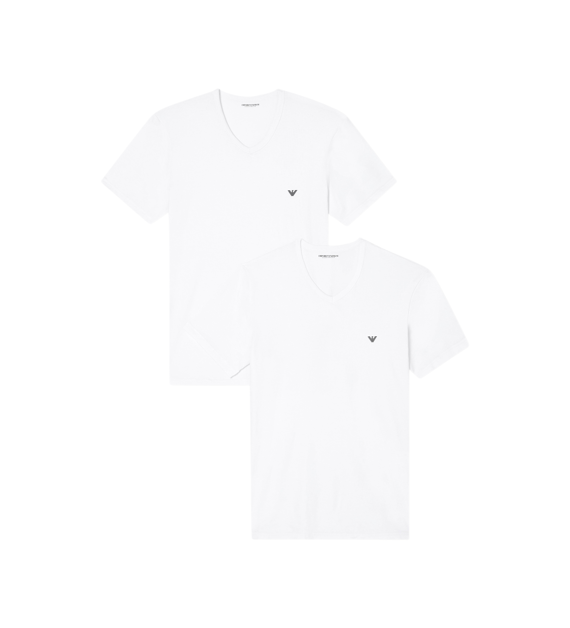 Emporio Armani für Herren. EM000392_AF14132 Set 2 elastische Strick-Homewear-T-Shirts mit weißem V-Ausschnitt (XL), Heimtextilien, Baumwolle