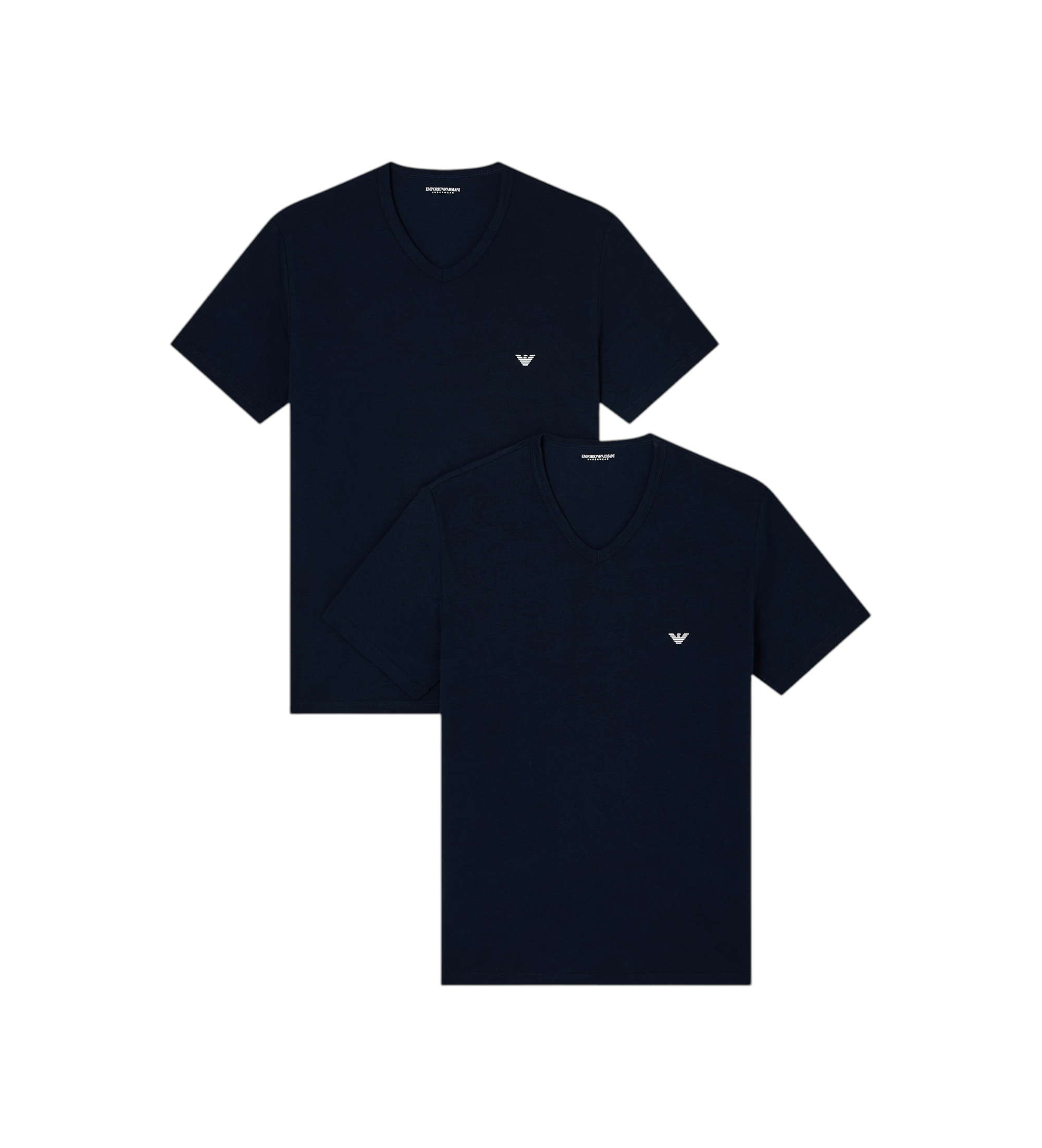 Emporio Armani für Herren. EM000392_AF14132 Set 2 T-Shirts für Zuhause aus elastischem Strick mit marineblauem V-Ausschnitt (XXL), Heimtexti