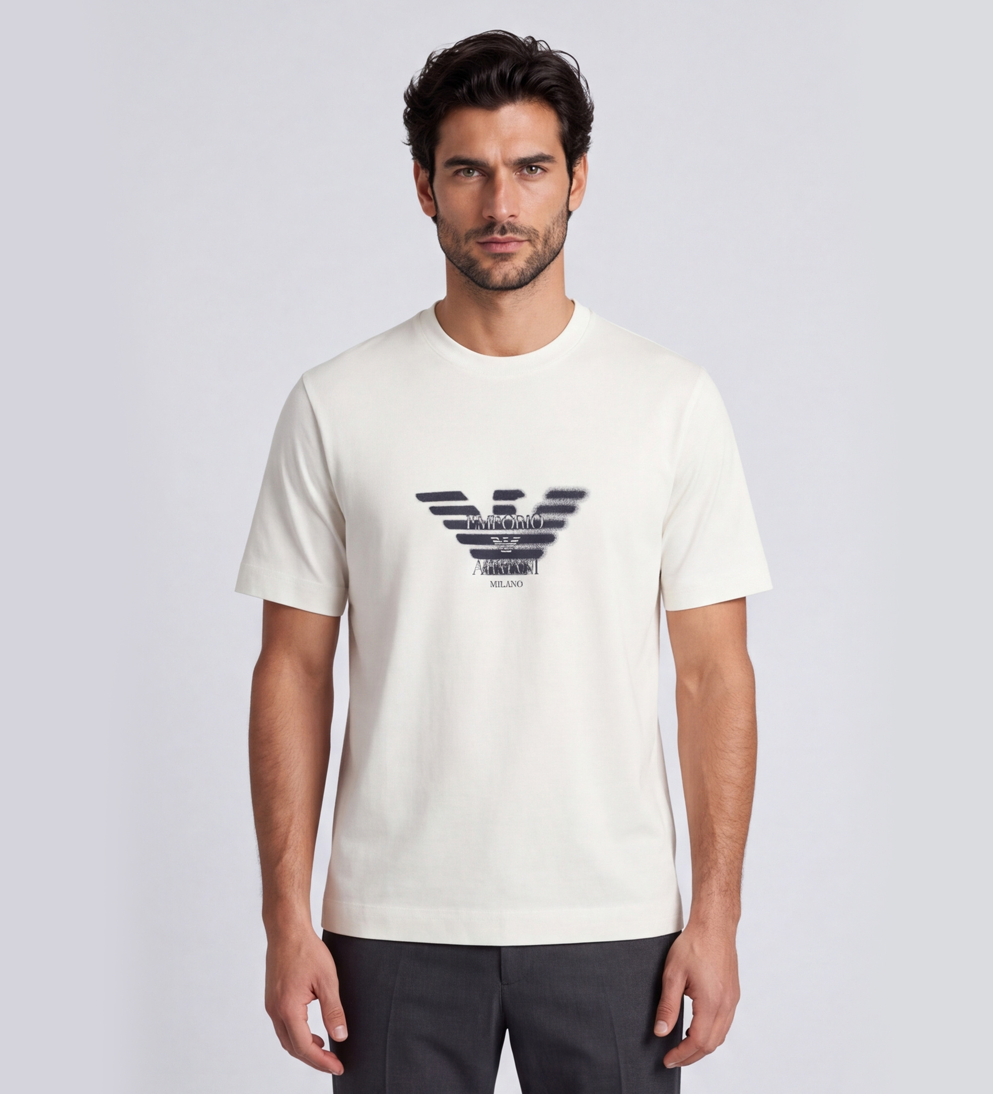 Emporio Armanivoor mannen. EM006765_AF10017 Wit gebreid shirt (S), Casual, Katoen, Korte mouwen
