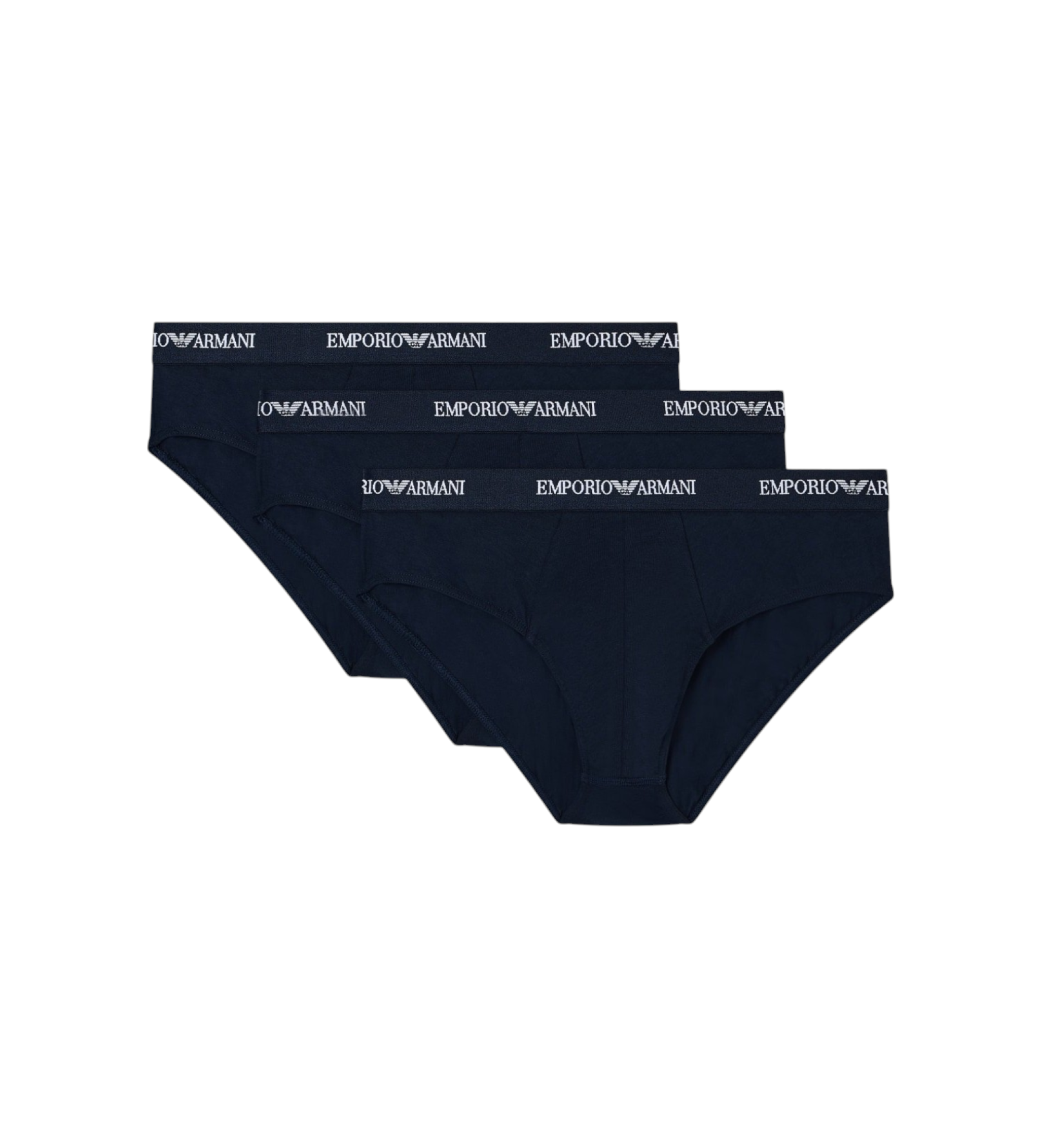 Emporio Armani für Herren. EM000258_AF14132 3er-Set marineblauer Stretch-Slips aus Strick (S), Heimtextilien, Baumwolle