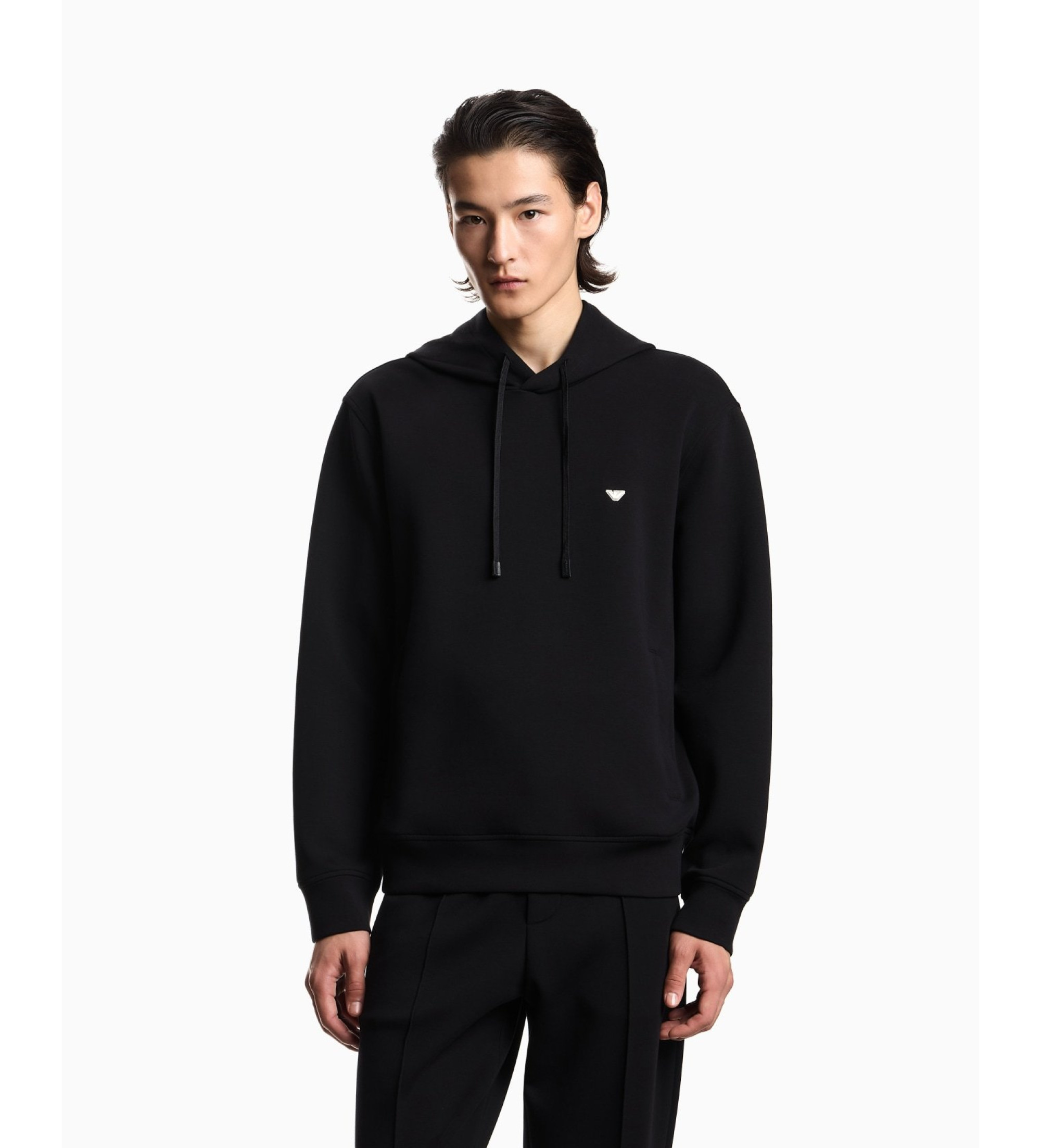 Emporio Armani für Herren. EM004531_AF10013 Sweatshirt mit schwarzer Adler-Mikrostickerei (S), Lässig, Baumwolle