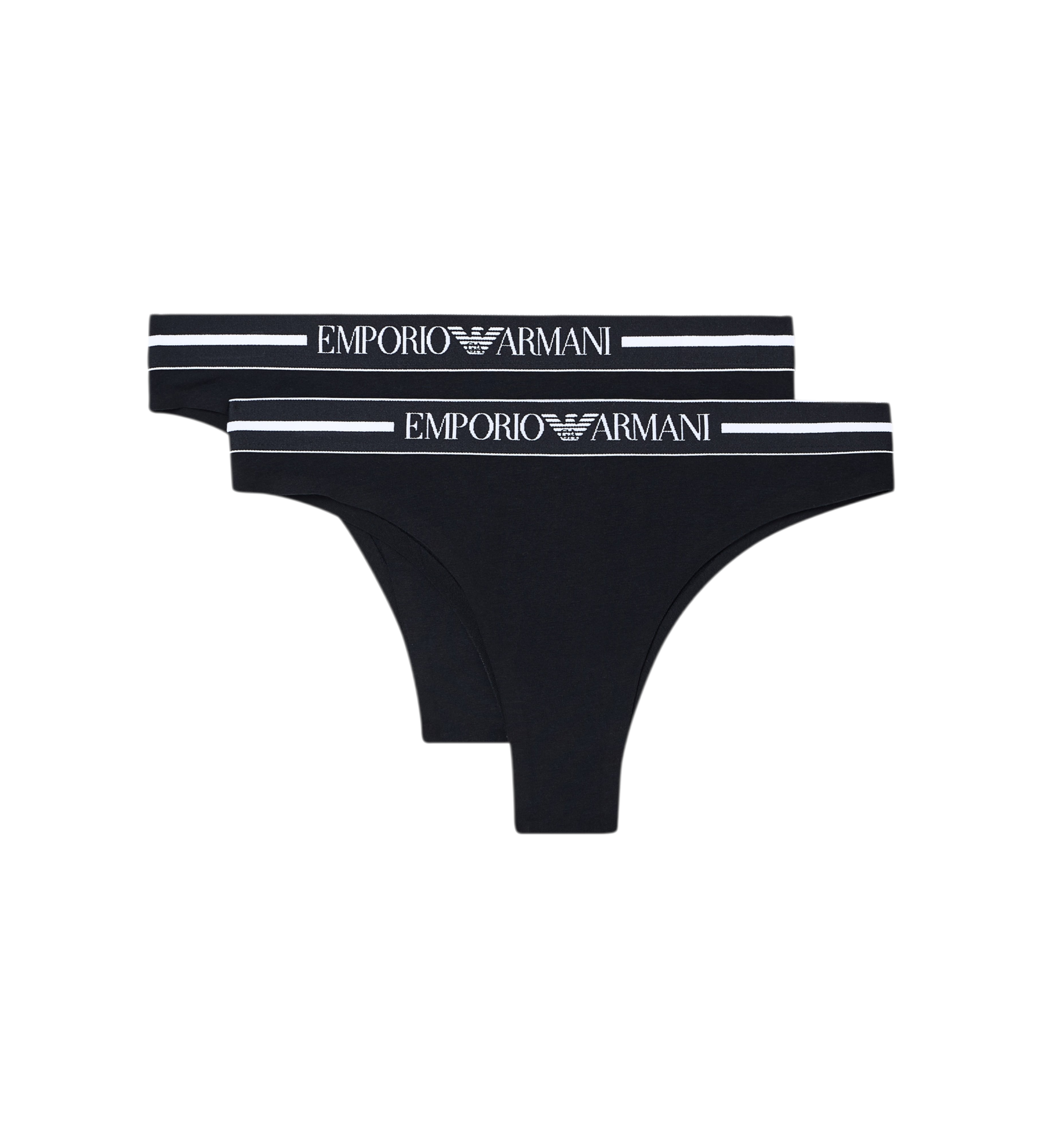 Emporio Armani für Damen. EW000406_AF19023 Set 2 brasilianische Slips aus Bio-Strick mit schwarzem Logo-Band (S), Heimtextilien, Baumwolle