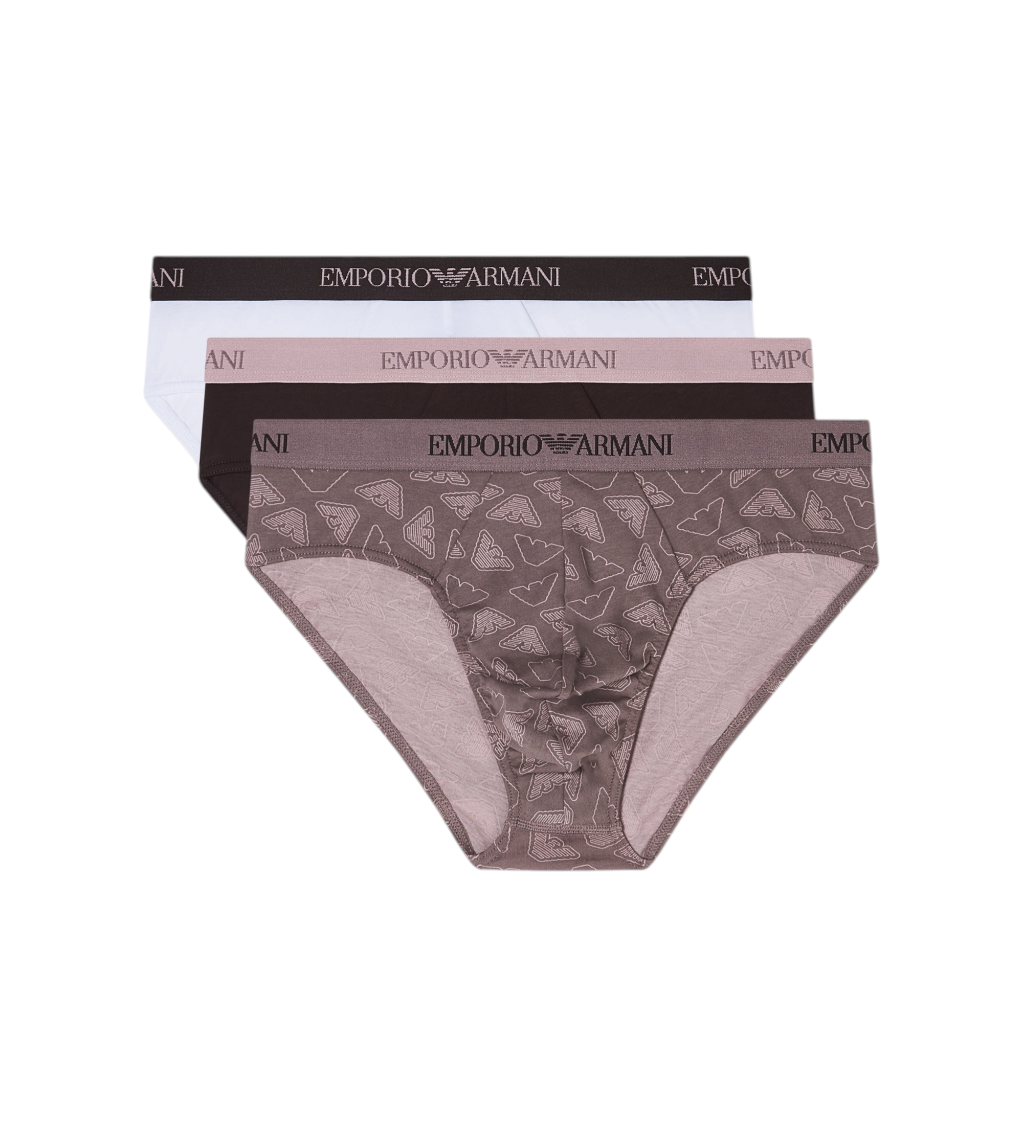 Emporio Armani für Herren. EM000256_AF20671 Set 3 Slips Day taupe, weiß (S), Heimtextilien, Baumwolle
