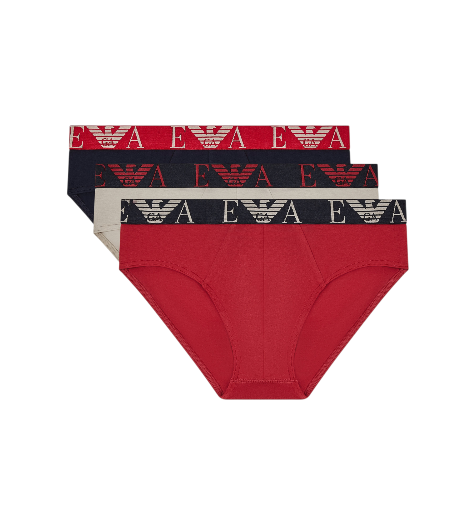 Emporio Armani für Herren. EM000258_AF20668 Set 3 Prest-Slips rot, taupe, marineblau (S), Heimtextilien, Baumwolle