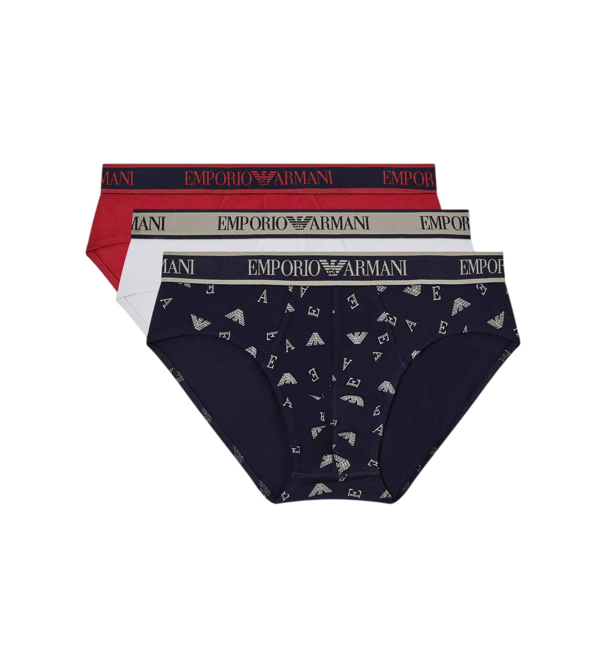 Emporio Armani für Herren. EM000369_AF20669 3er-Set marineblaue Logo-Slips (S), Weiß, Rot, Heimtextilien, Baumwolle