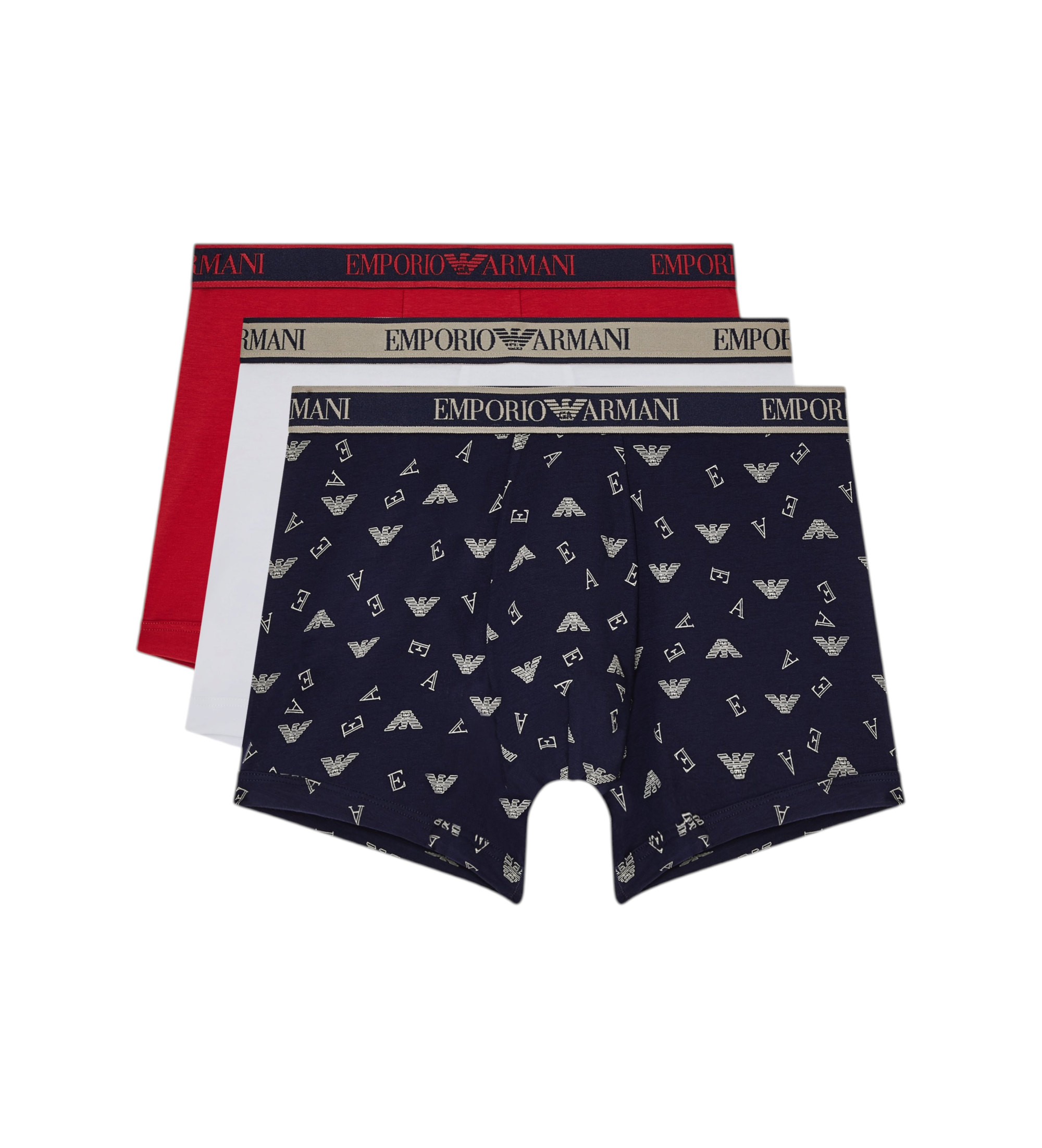 Emporio Armani für Herren. EM000371_AF20669 Set 3 Boxershorts navy, rot, weißes Band (XL), Heimtextilien, Baumwolle, Marine