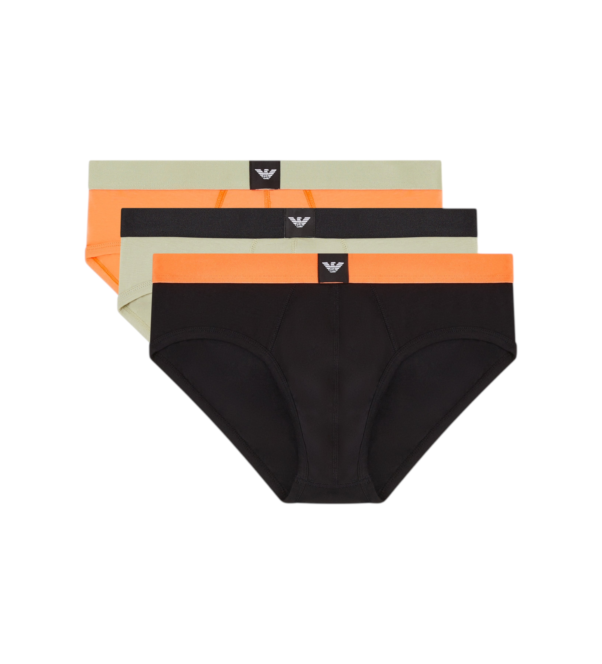 Emporio Armani für Herren. EM002154_AF20673 Set 3 Essential Logolabel-Slips schwarz, grün, orange (L), Heimtextilien, Baumwolle
