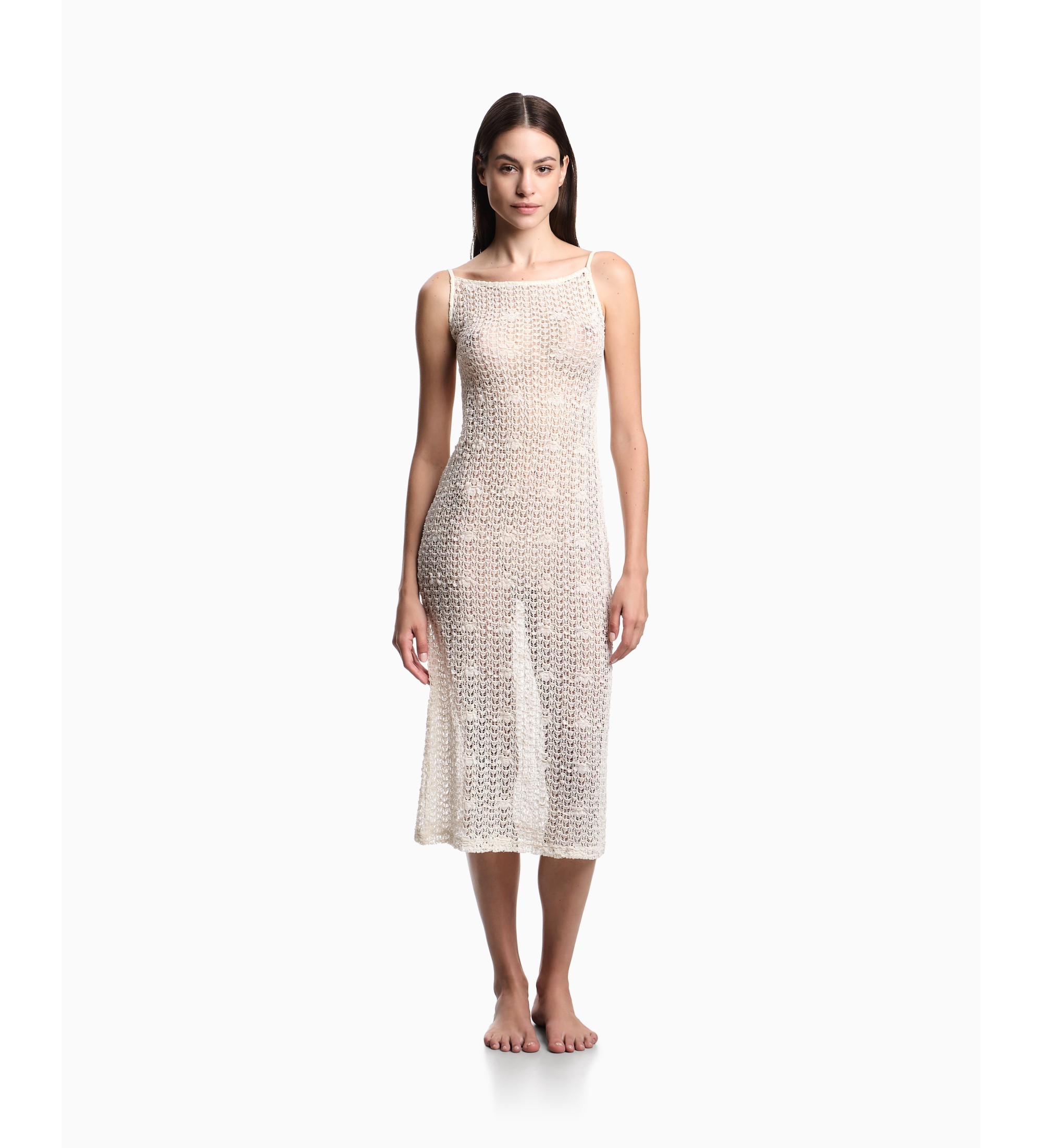 Emporio Armani für Damen. EW000608_AF20251 Beigefarbenes Spitzenkleid (XL), Baumwolle, Strandbekleidung, Ärmellos / Hosenträger