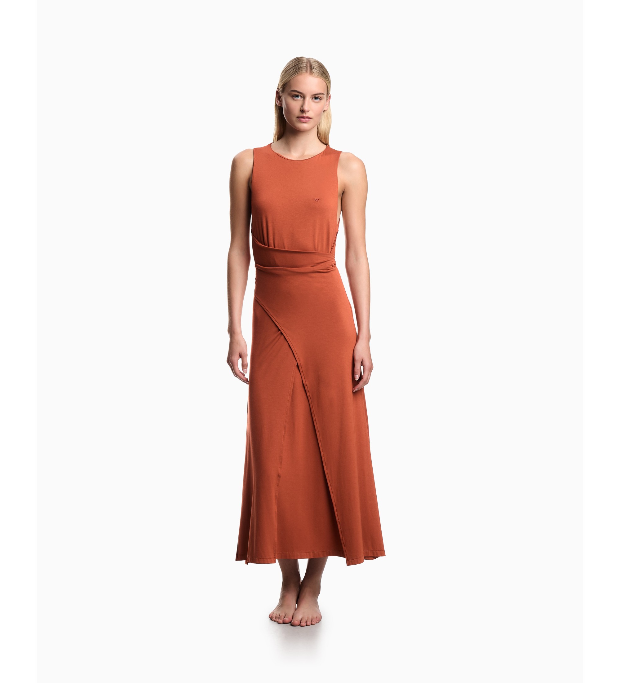 Emporio Armani für Damen. EW003413_AF20240 Orangefarbenes Kleid (S), Lässig, Viskose, Ärmellos / Hosenträger