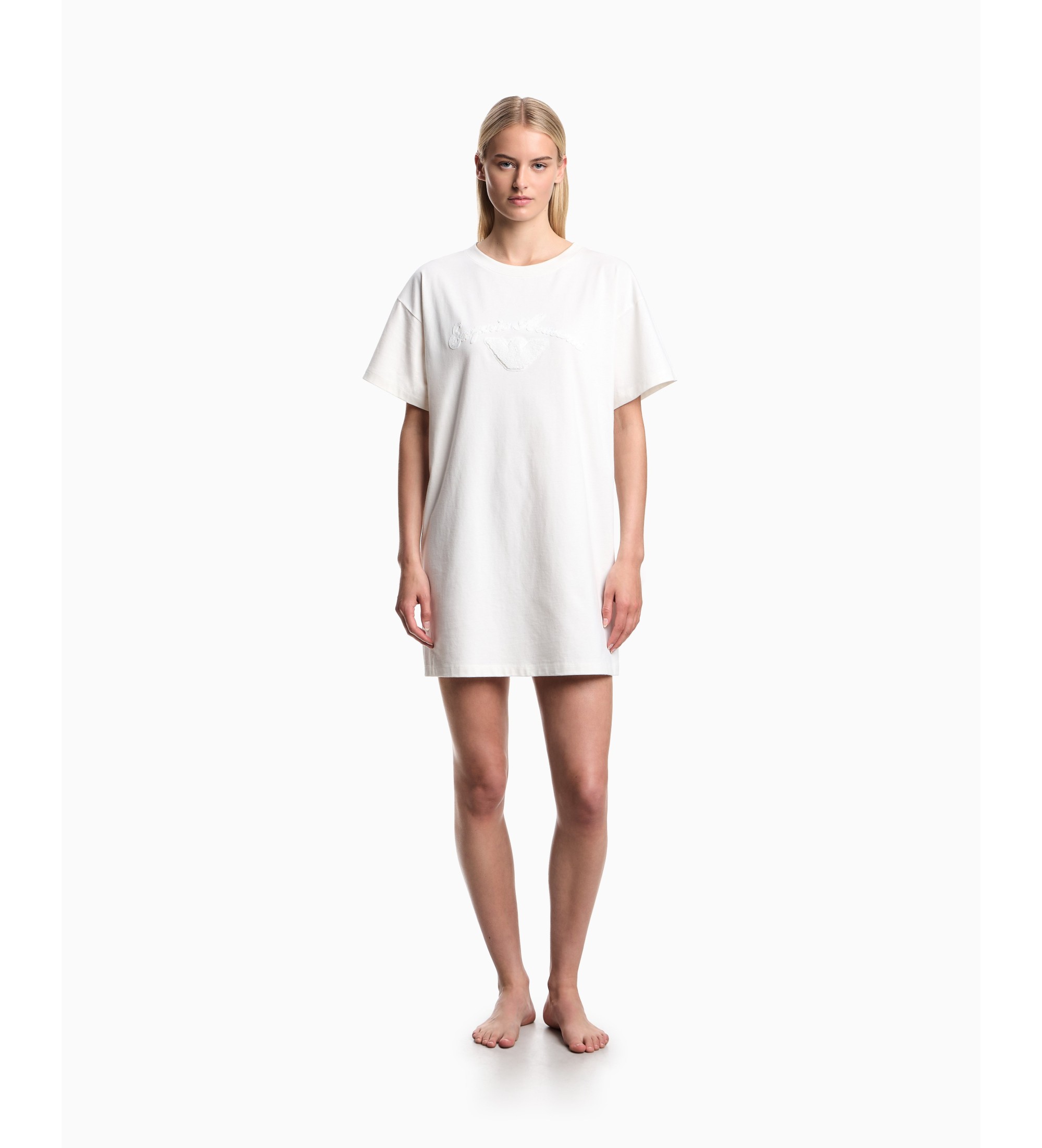 Emporio Armani für Damen. EW004078_AF20244 Einfaches weißes Kleid (S), Lässig, Baumwolle, Strandbekleidung, Kurzarm