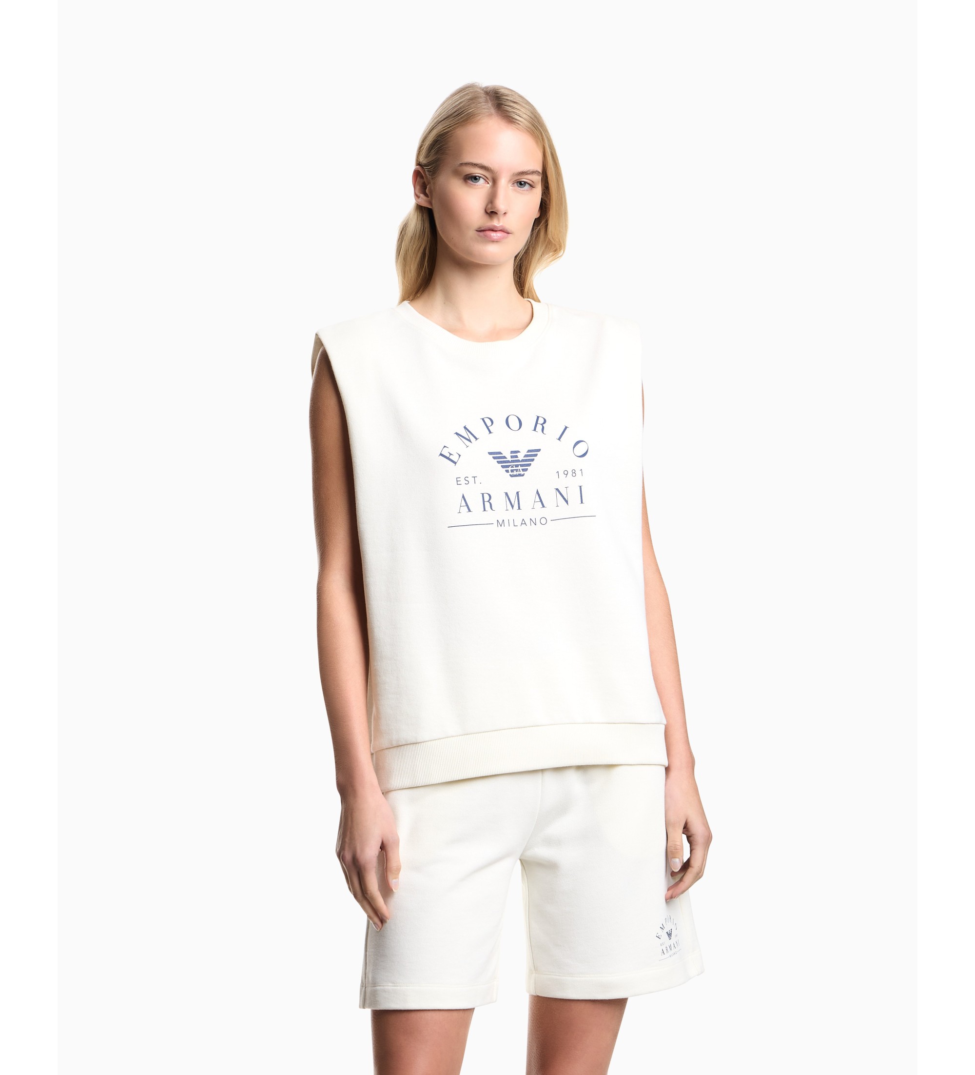 Emporio Armani für Damen. EW003004_AF19031 Loungewear Sweatshirt weiß (M), Heimtextilien, Baumwolle, Ärmellos / Hosenträger