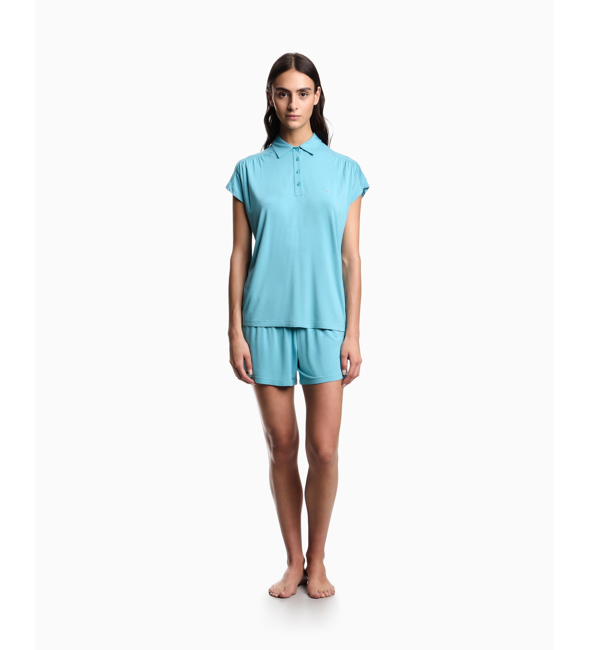 Emporio Armani für Damen. EW002964_AF19024 Essential Studs Schlafanzug blau (S), Heimtextilien, Viskose, Kurzarm, Türkis