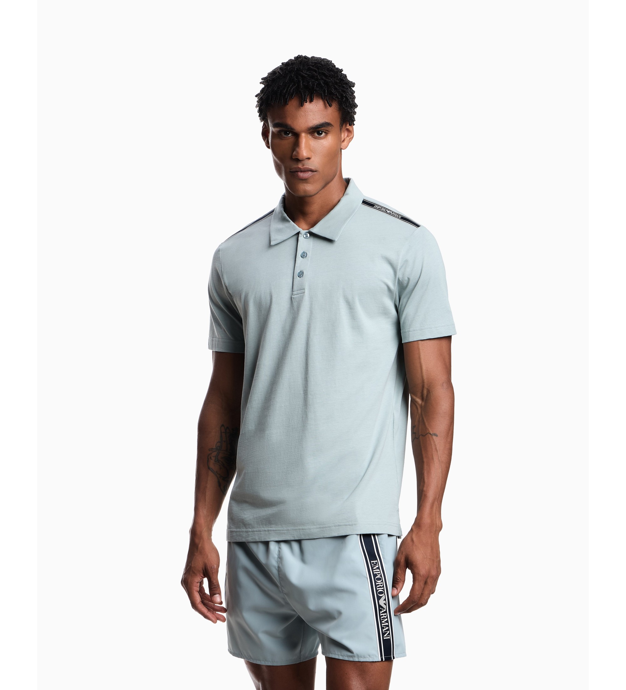 Emporio Armani für Herren. EM000571_AF20426 Polo Logotape blau (M), Lässig, Baumwolle, Kurzarm