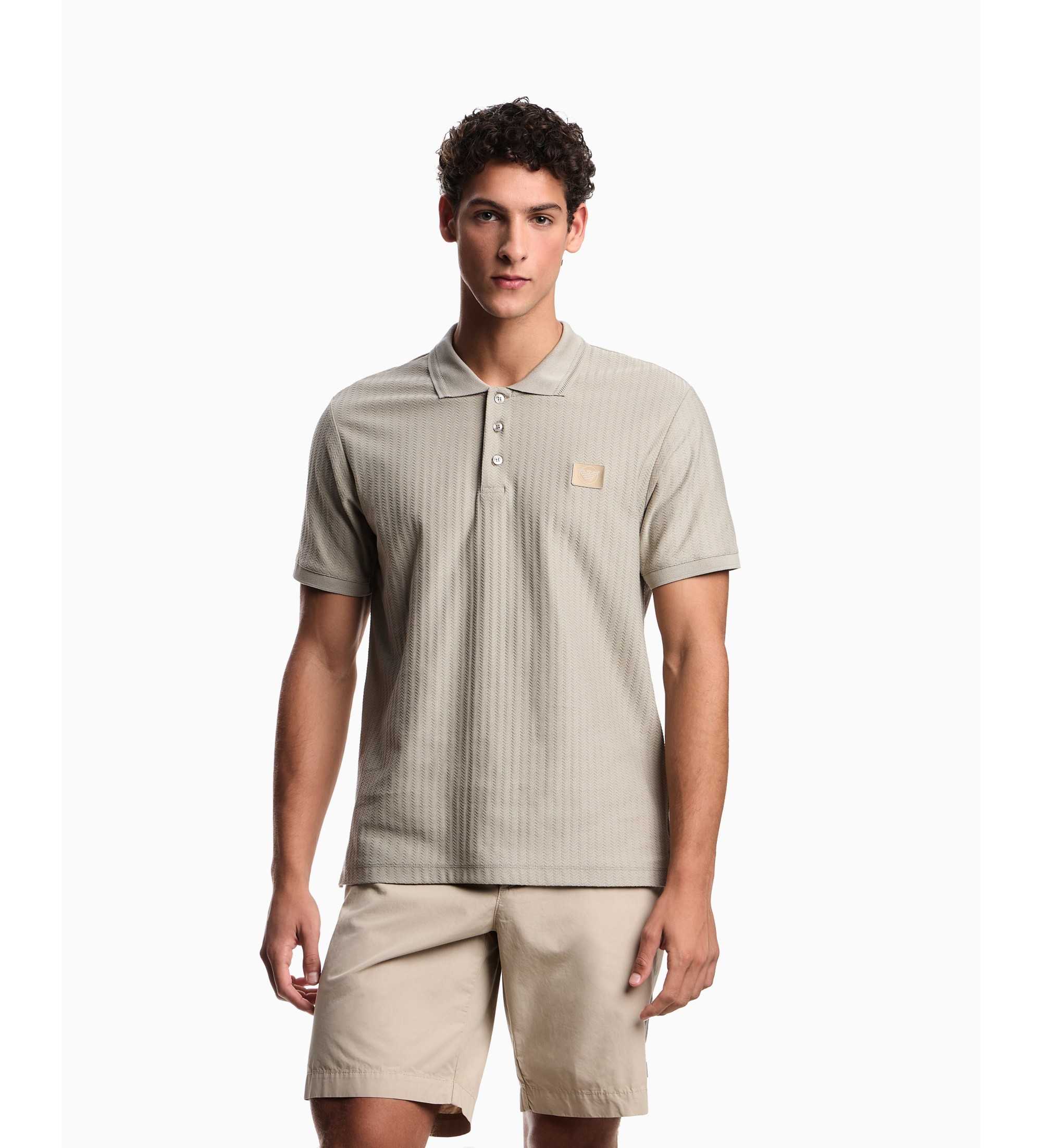 Emporio Armani für Herren. EM000571_AF20428 Taupefarbenes Chevron-Poloshirt (M), Lässig, Baumwolle, Kurzarm