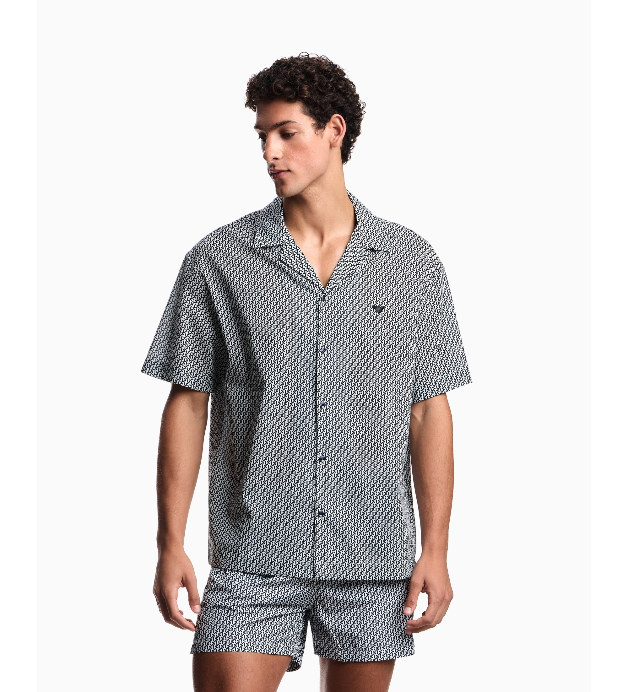 Emporio Armani für Herren. EM000593_AF20439 Hemd Mix navy (M), Lässig, Baumwolle, Kurzarm, Marine