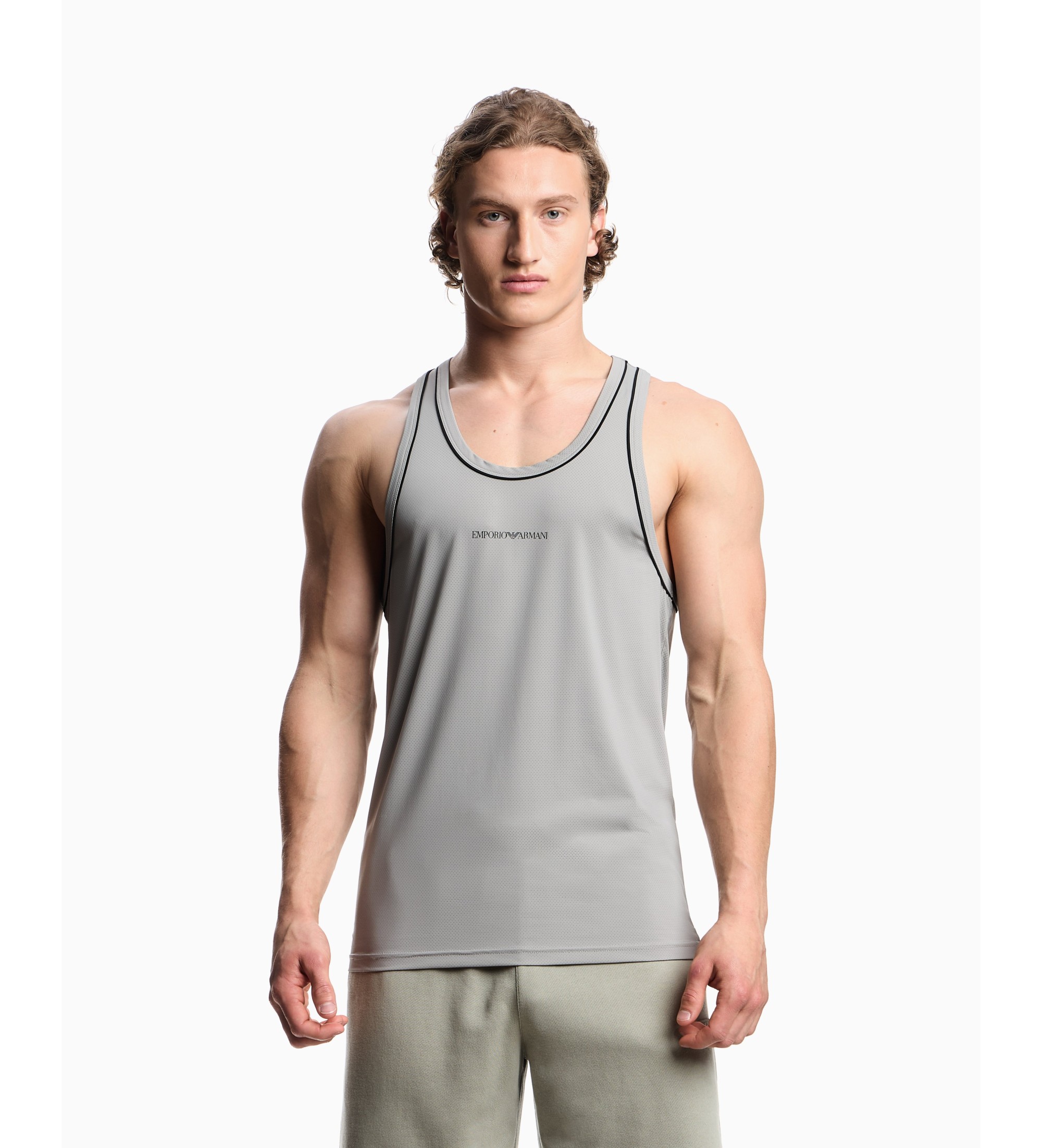 Emporio Armani für Herren. EM000387_AF19057 Unterstrich Logobanda T-shirt grau (L), Lässig, Polyamid, Ärmellos / Hosenträger