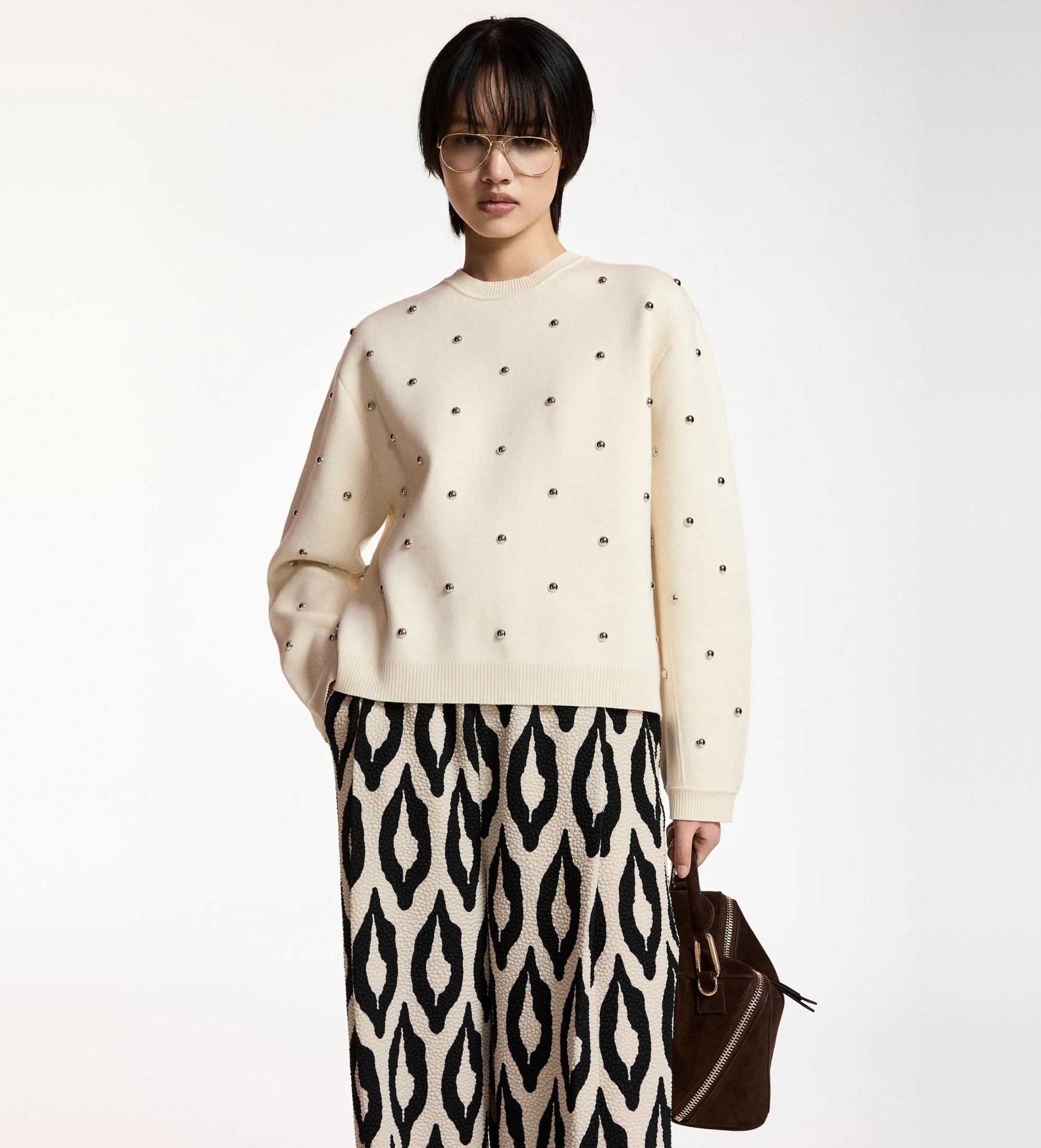 Essentiel Antwerp für Damen. KLOU Beigefarbener Pullover mit Nieten (S), Lässig, Recyceltes Polyester