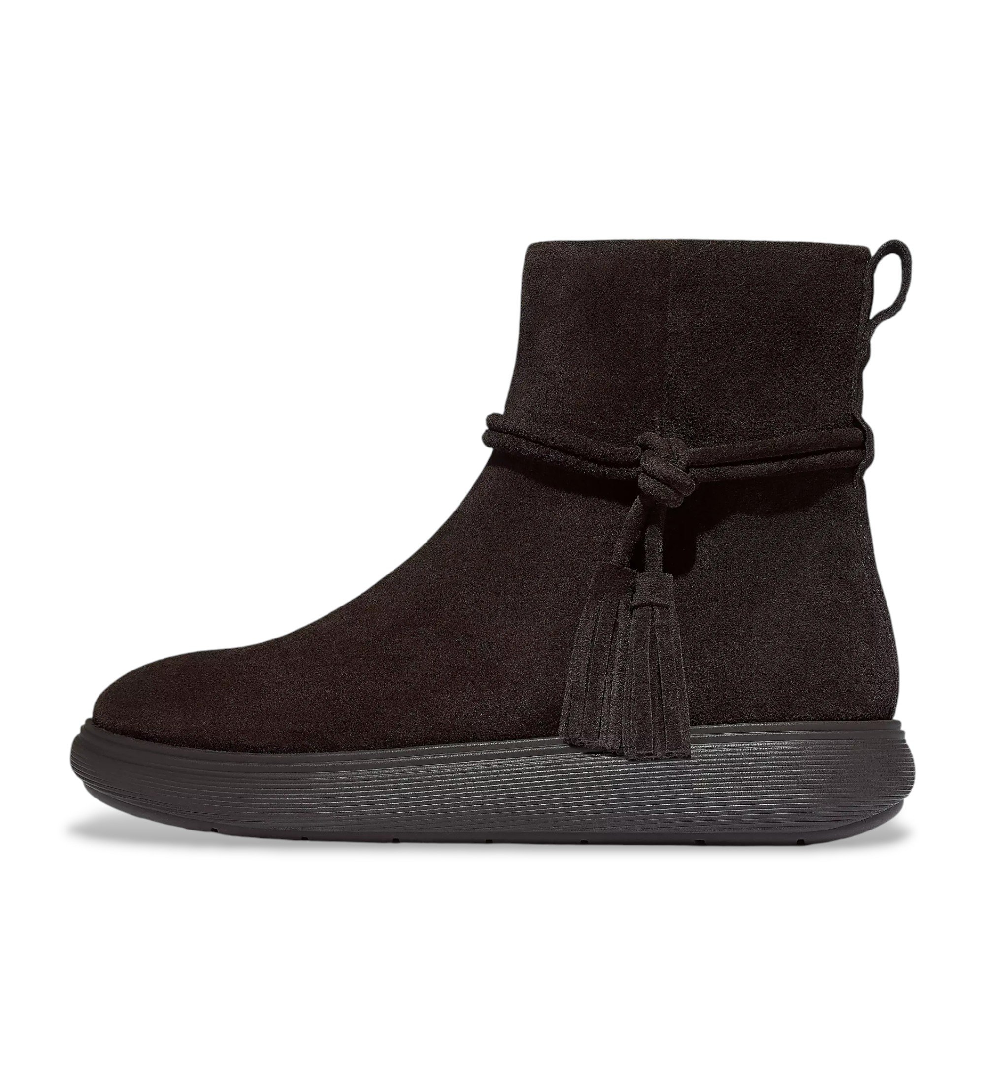 Fitflop für Damen. E3B-167 IQ-Comff schokoladenfarbene Wildlederstiefeletten mit Quasten (36), Braun, Wohnung, Reißverschluss, Lässig