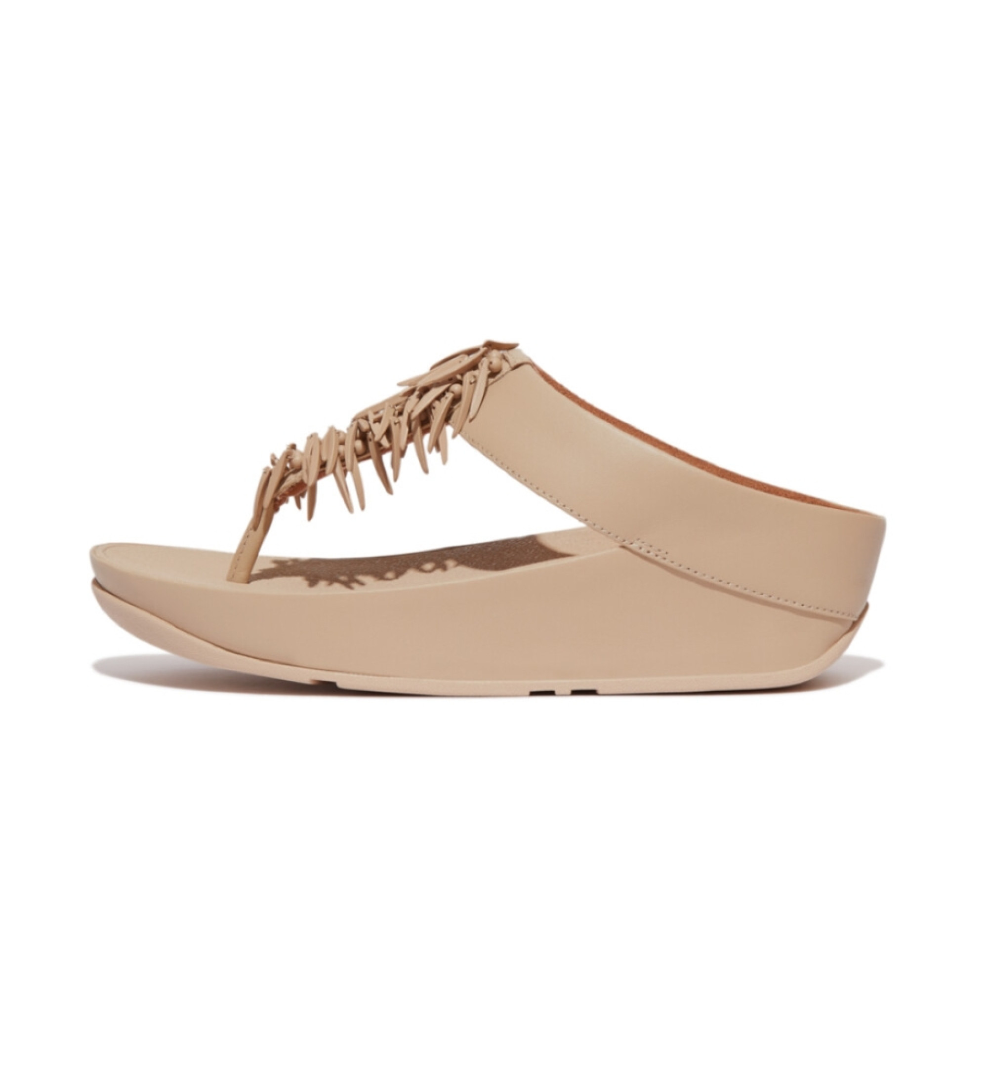 Fitflop für Damen. HQ4-A94 Beige Rumba Perlen-Ledersandalen (40), Öko-Leder, 3 bis 5 cm, Keine, Lässig