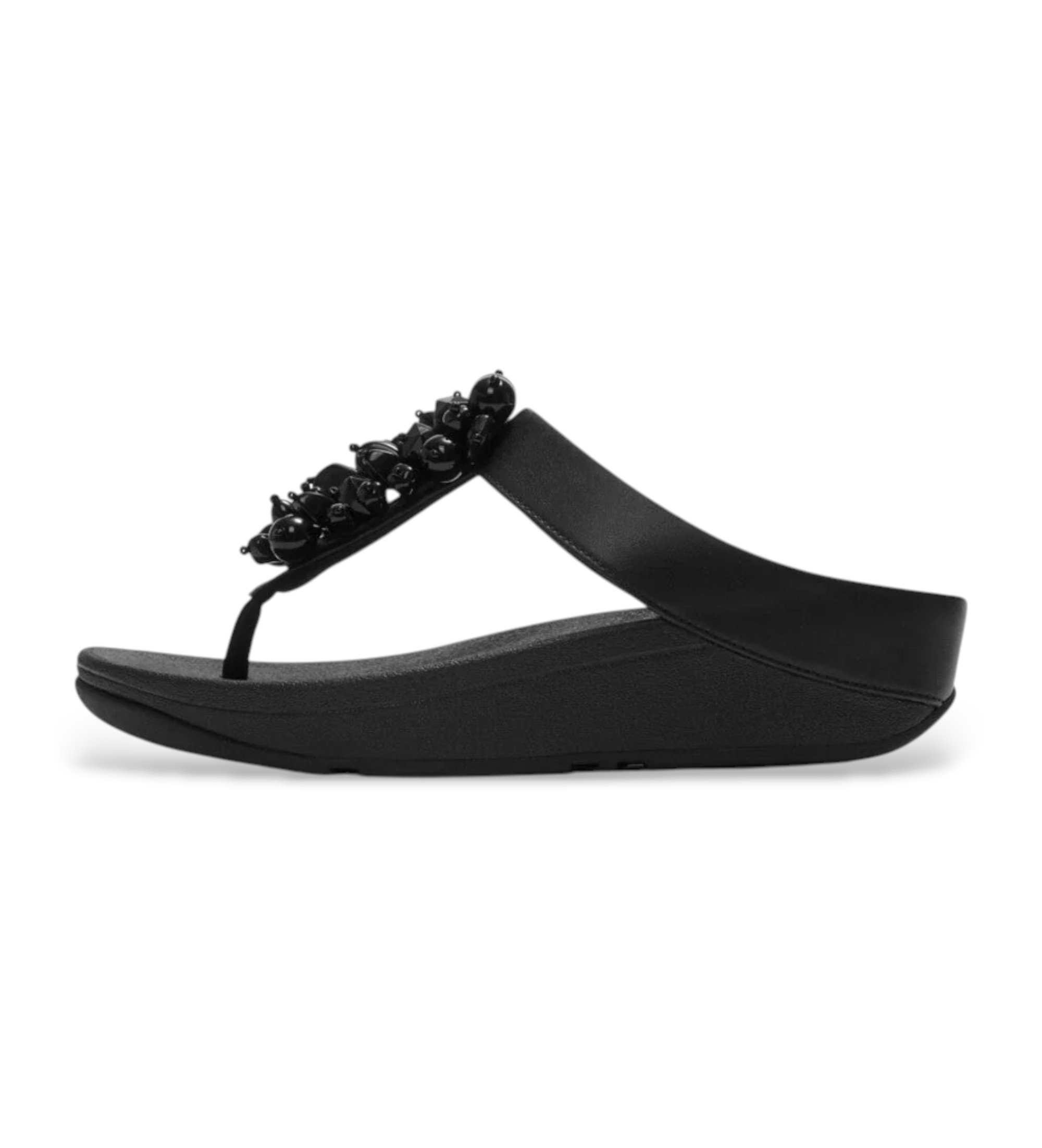 Fitflop für Damen. A2D-001 Perlen-Cluster-Sandalen schwarz (42), 3 bis 5 cm, Keine, Lässig