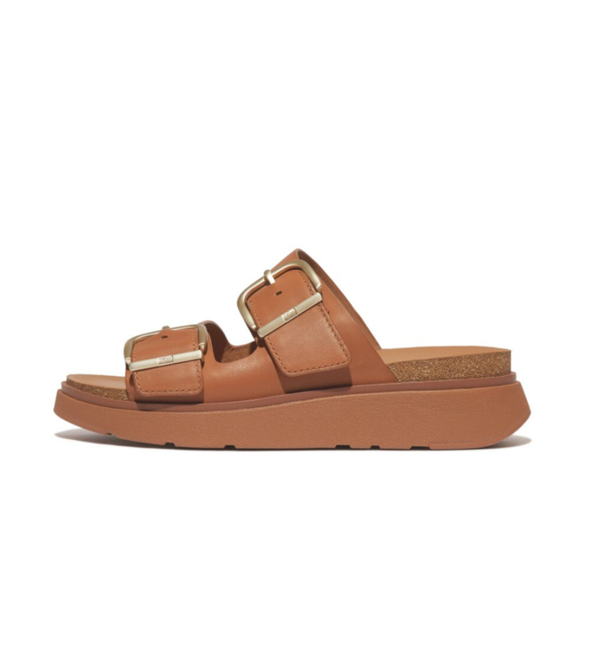 Fitflop für Damen. HE8-592 Gen-F Schnalle braune Ledersandalen (36), Silber, 3 bis 5 cm, Keine, Lässig