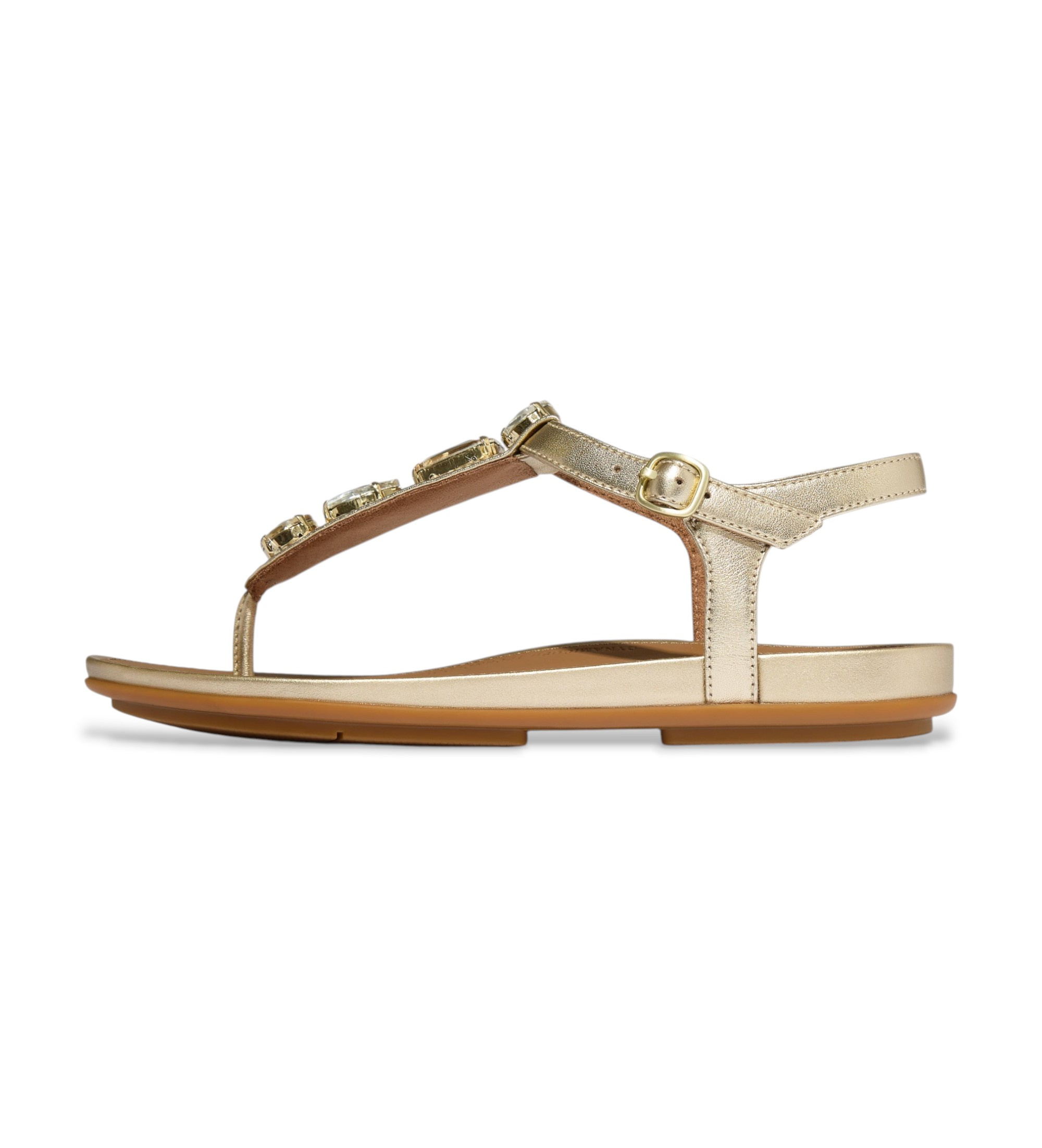 Fitflop für Damen. A4I-675 Gracie Ultra-Jewel Gold Leder Sandalen (37), Wohnung, Schnalle, Lässig, Party