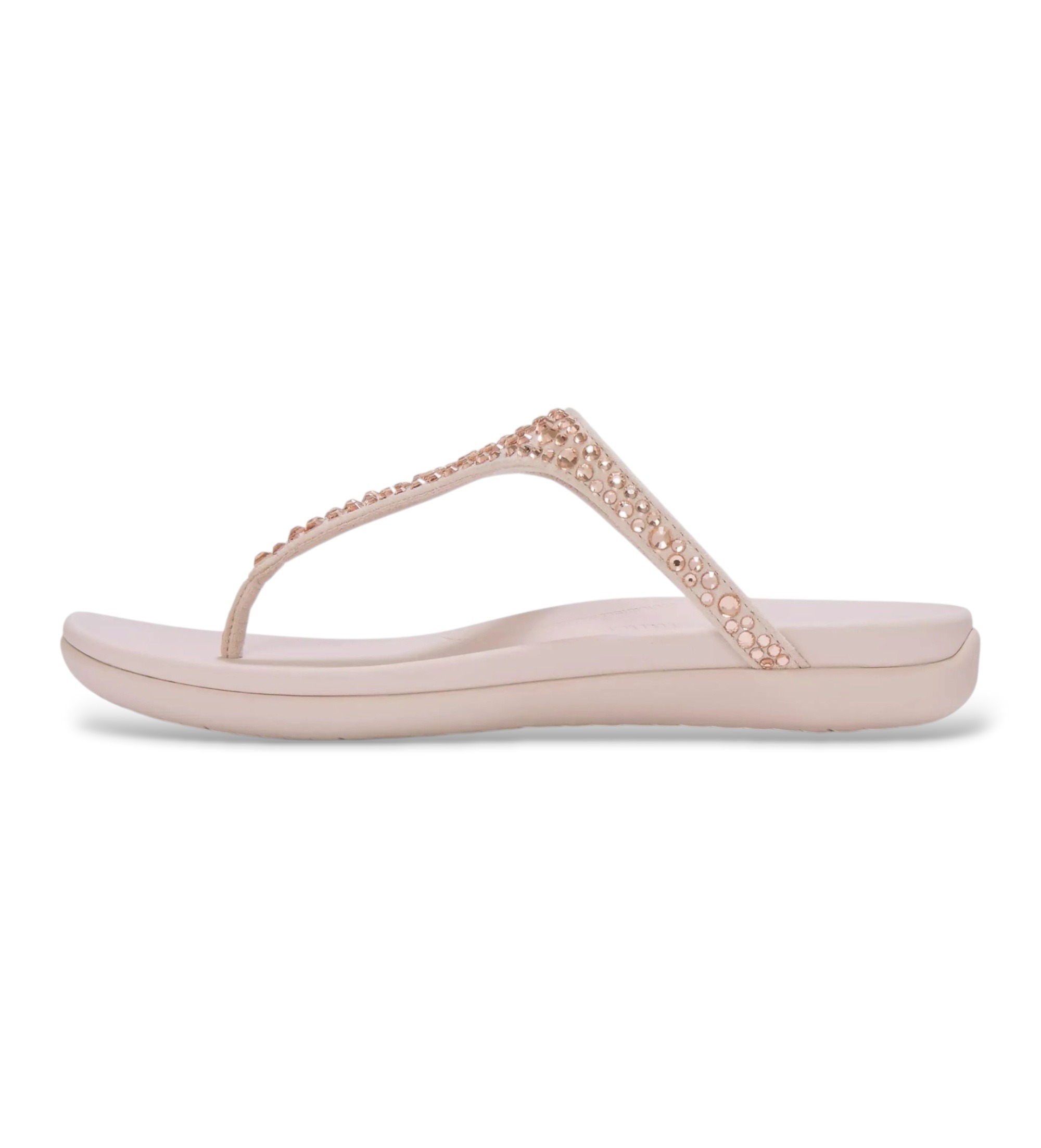 Fitflop für Damen. A5Y-C53 Sandalias de Piel Solay Mixed-Crystal Toe-Post nude (38), Leder, 1 bis 3 cm, Keine, Lässig, Nackt