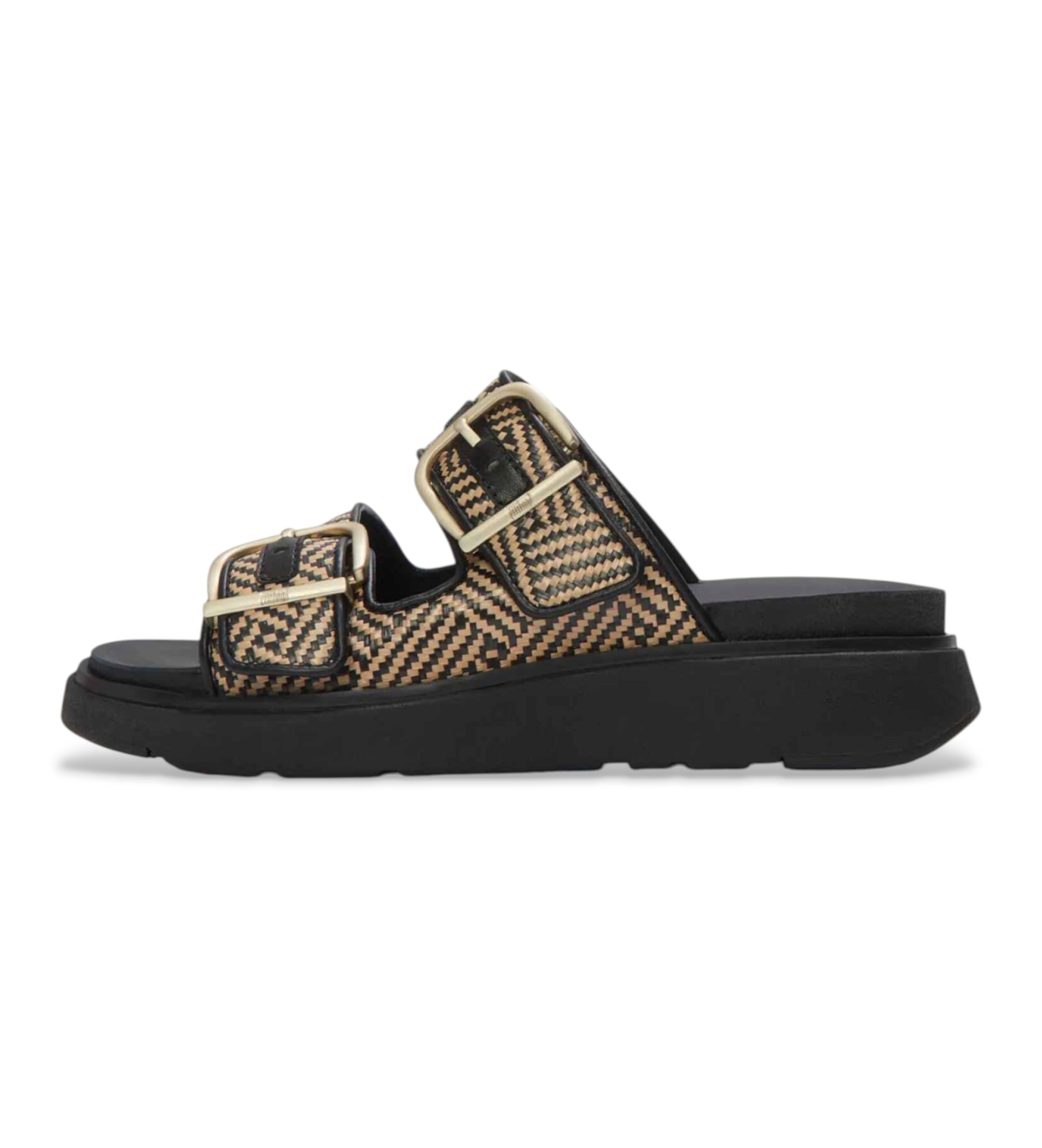 Fitflop für Damen. A2Q-001 Gen-FF Gen-FF Sandalen mit Schnalle aus bedrucktem Leder (39), Braun, 1 bis 3 cm, Keine, Lässig