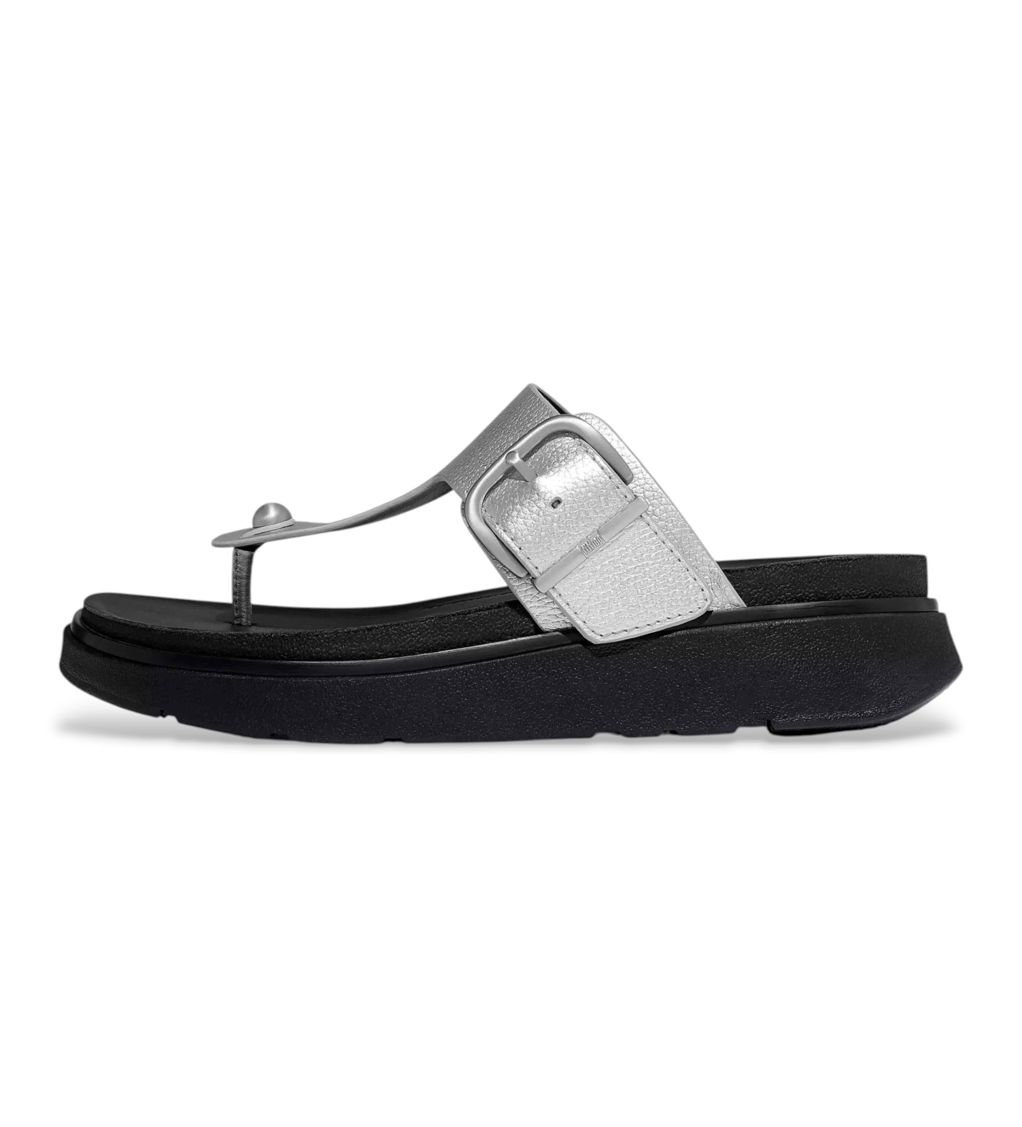 Fitflop für Damen. A2S-011 Gen-FF Schnallen-Sandalen aus silbernem Leder (39), 1 bis 3 cm, Keine, Lässig