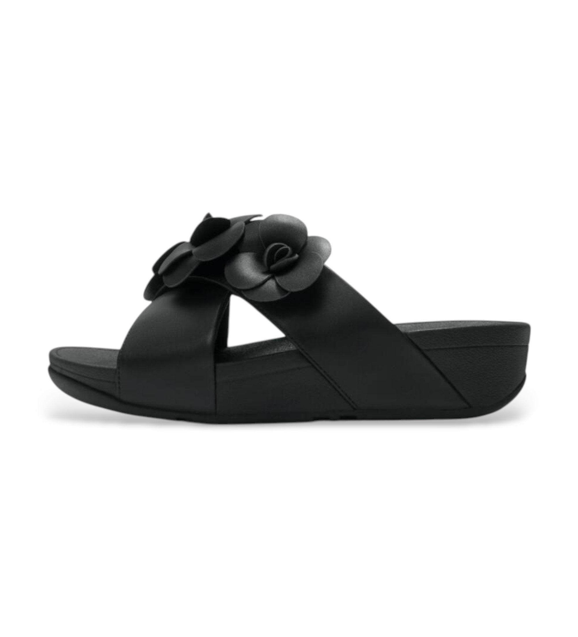 Fitflop für Damen. A4M-001 Sandalen Lulu Flower Cross Slides schwarz (40), 1 bis 3 cm, Keine, Lässig