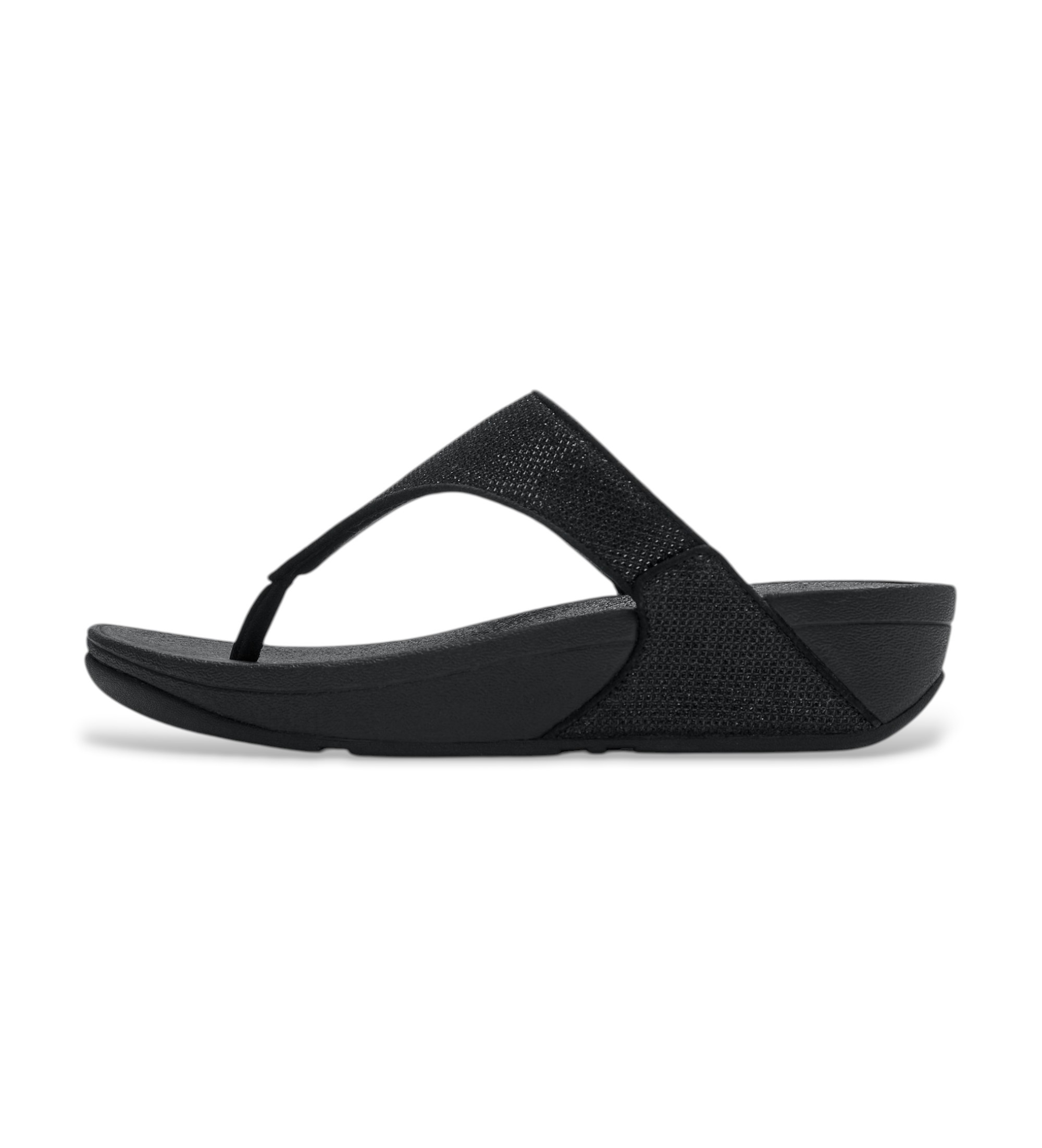 Fitflop für Damen. A4Z-001 Lulu Schimmerglitz Zehenstegsandalen schwarz (42), 1 bis 3 cm, Keine, Lässig