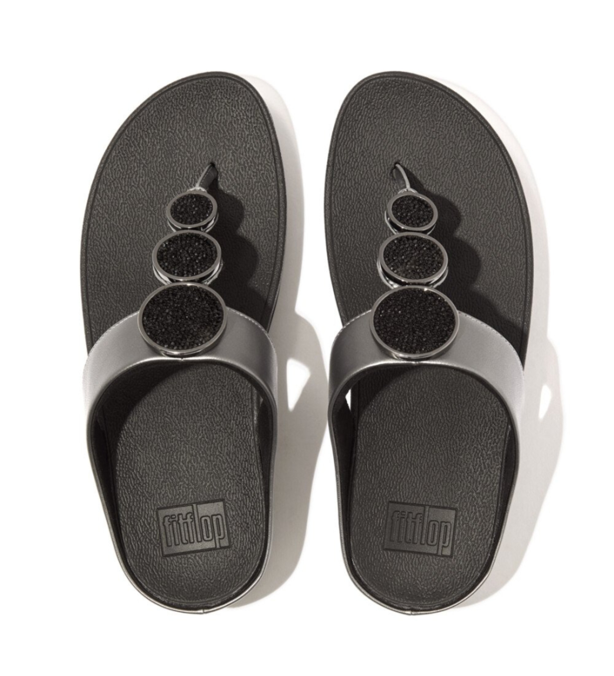 Fitflop dla kobiet. HJ1-B06 Srebrne sandały z koralikami Halo (40), Czarny, Srebro, 3 do 5 cm, Brak, Zwykły