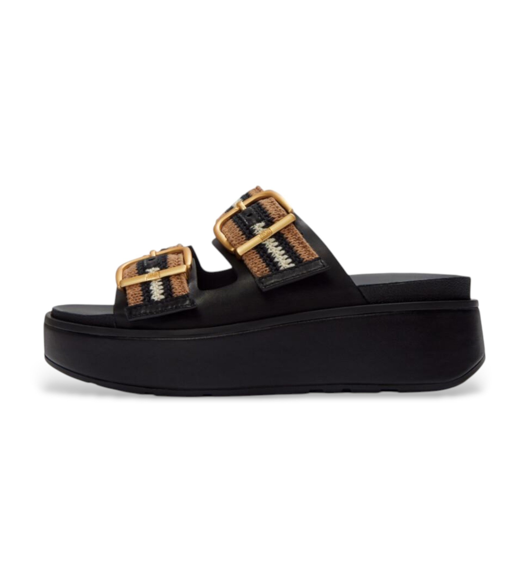 Fitflop für Damen. A3E-231 Sandalen Gen-FF Max Buckle Stripe-Webbing Two-Bar Slides, schwarz (40), Stoff, Wohnung, Keine, Lässig