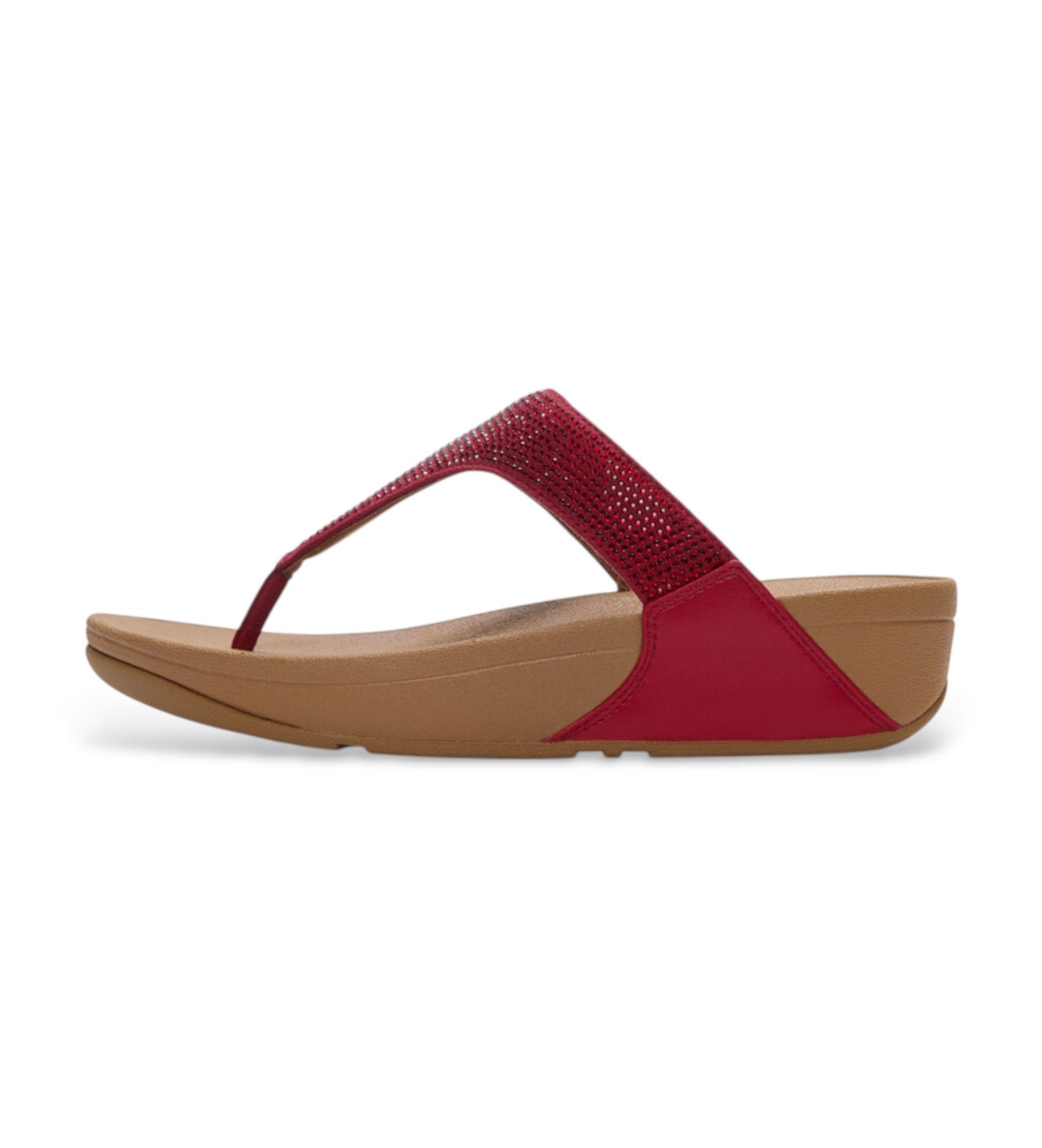 Fitflop für Damen. EC5-D47 Sandalen Lulu Crystal verschönert Toe-Post rot (40), Wohnung, 1 bis 3 cm, Keine, Lässig, Bordeaux