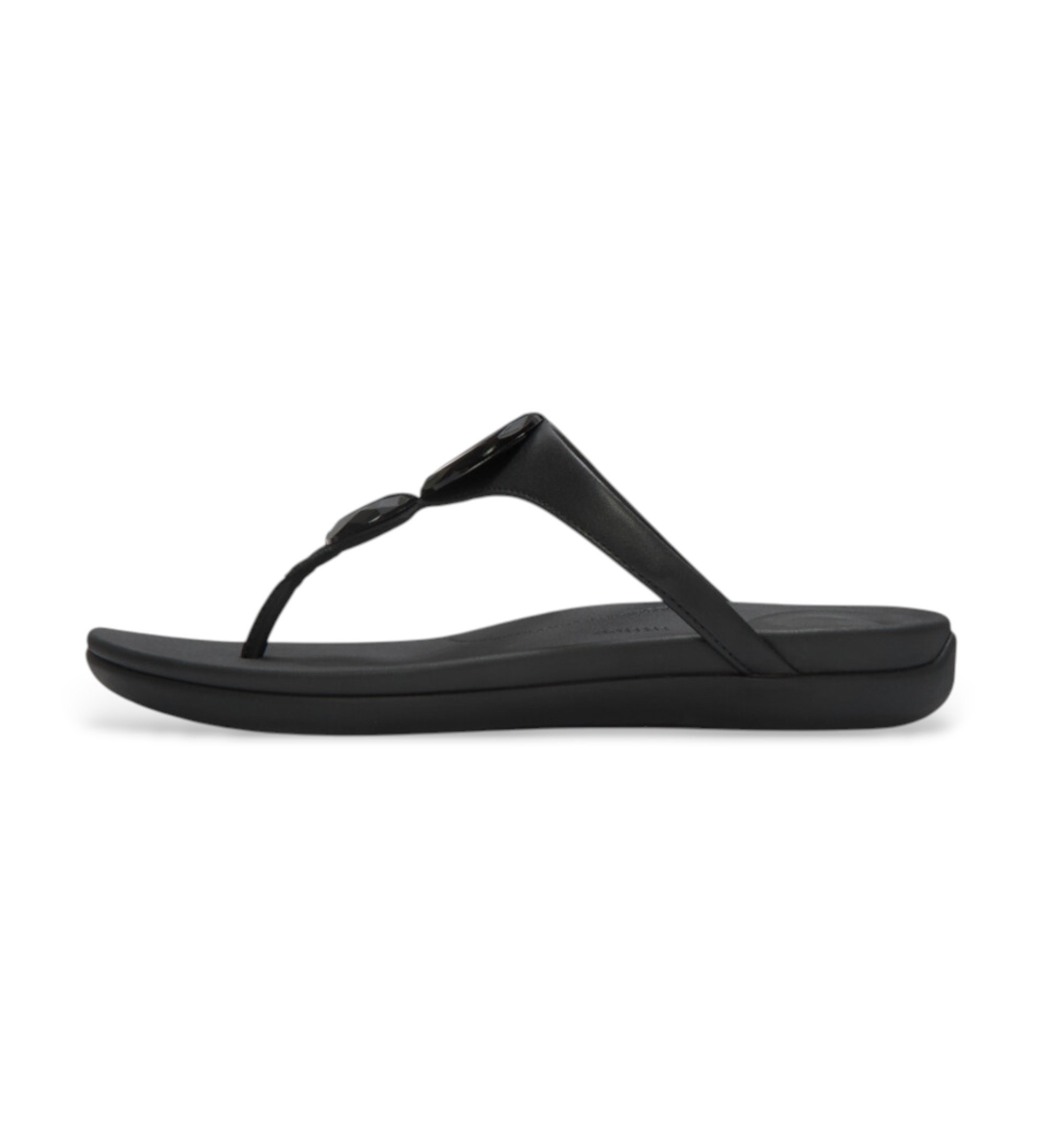 Fitflop für Damen. A5W-001 Sandalias Solay Glossy-Disc Toe schwarz (36), Leder, Wohnung, Keine, Lässig
